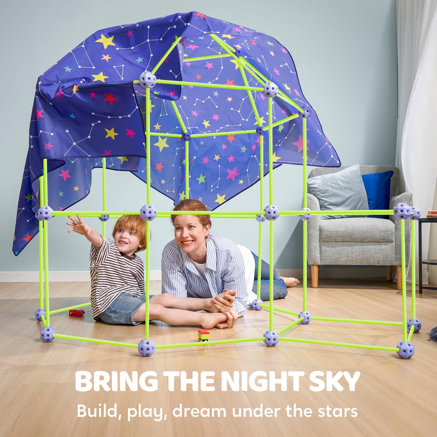 SYNCFUN Glow Fort Building Kit | Glow-in-the-Dark Castles & Tunnels for Kids Aged 3-12