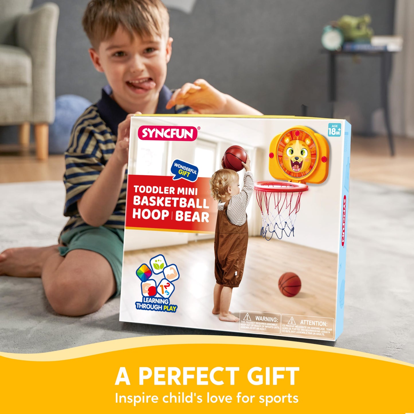 SYNCFUN Mini Basketball Hoop LED Scoring – Adjustable Indoor Hoop with 2 Balls