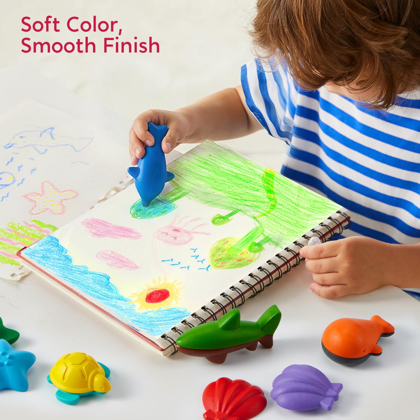 SYNCFUN 100% Pure Beeswax Crayons – Ocean Theme, 12 Colors, Washable & Safe