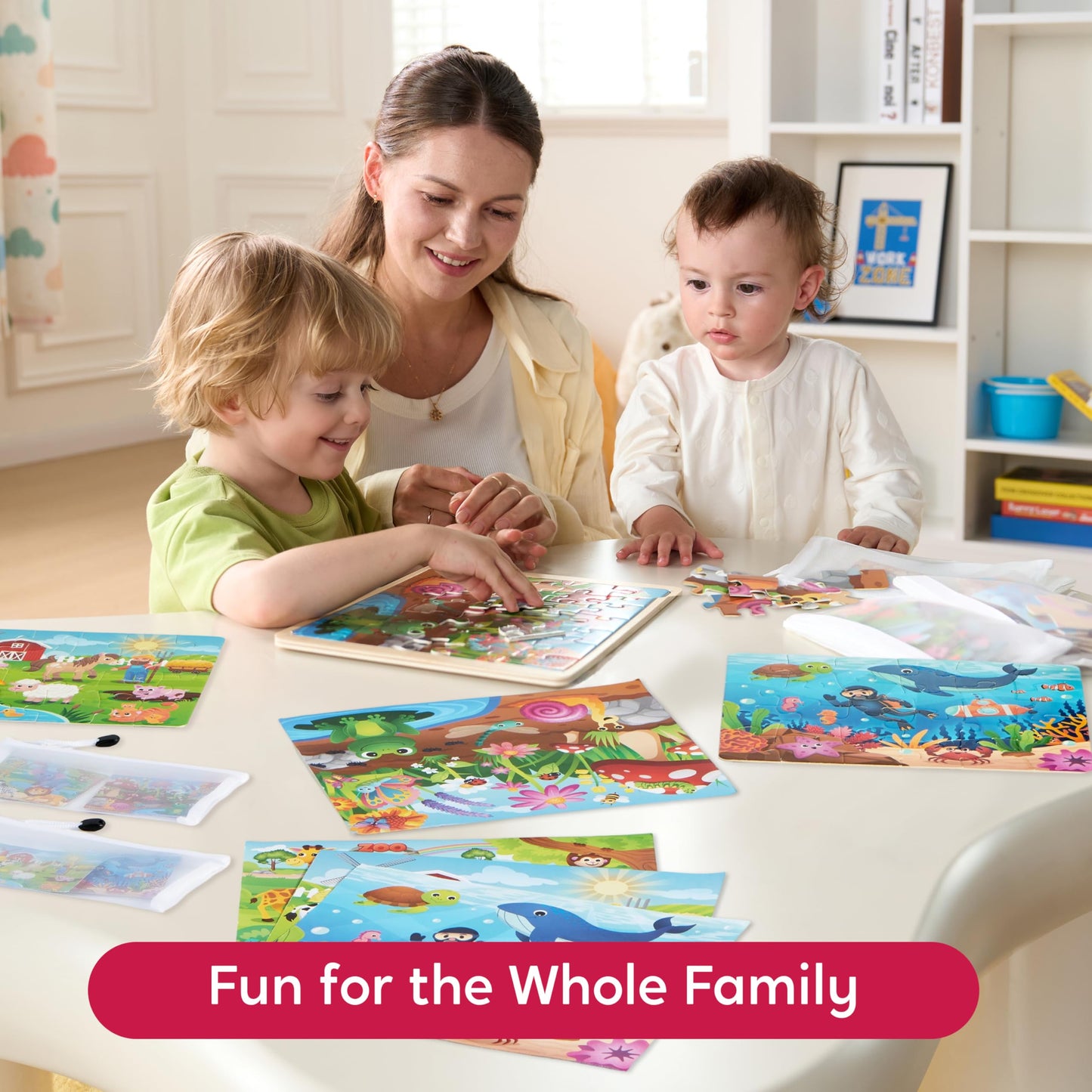 SYNCFUN 4-in-1 Animal Wooden Puzzles – Glow in the Dark Montessori Puzzles for Toddlers 3-5 (Farm, Ocean, Zoo, Insect)
