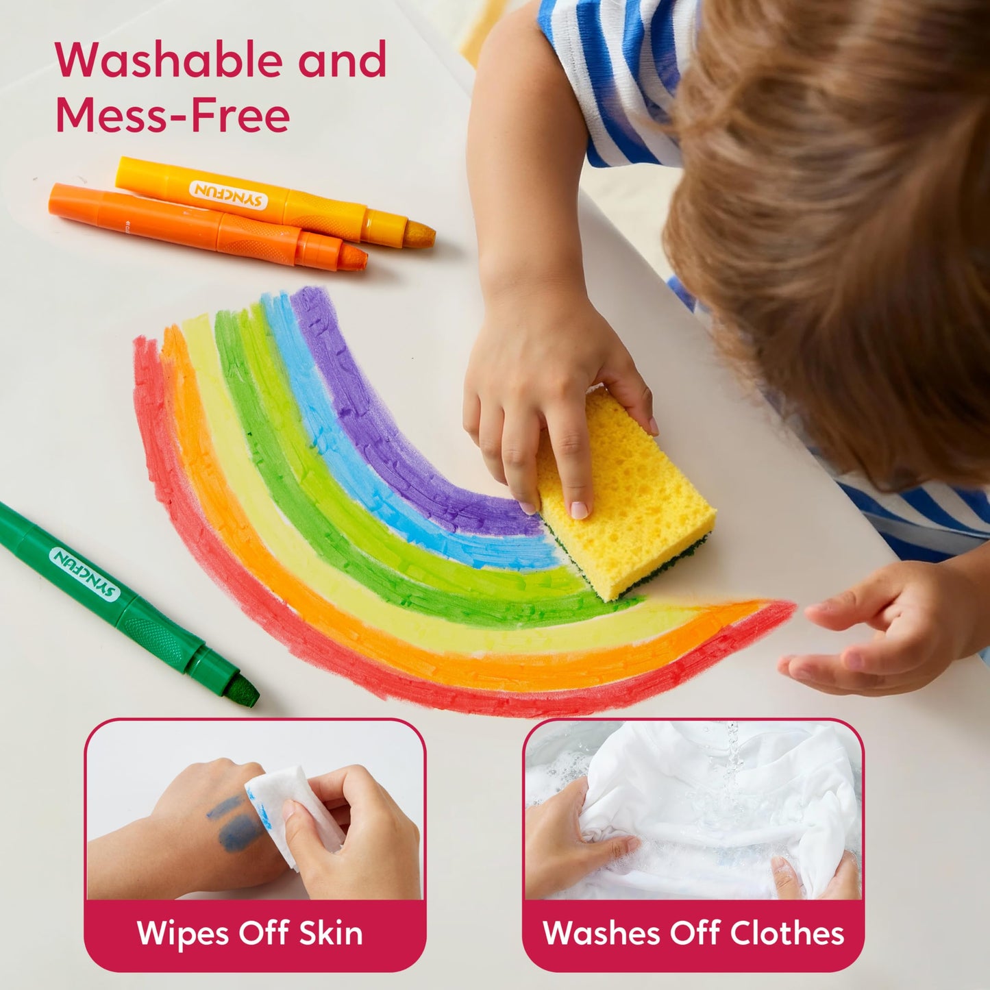 SYNCFUN Twistable Silky Crayons – 24 Pcs Washable, Non-Toxic, Mess-Free for Kids 3+