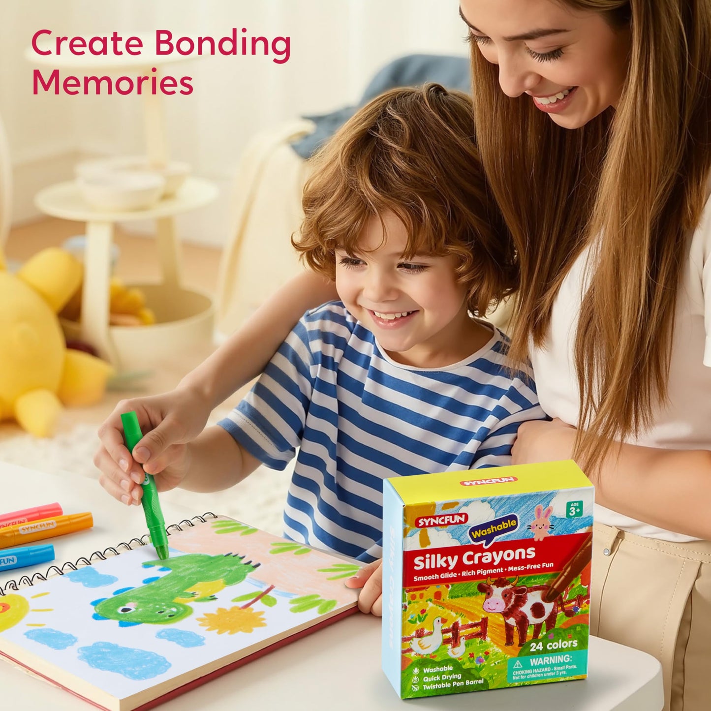 SYNCFUN Twistable Silky Crayons – 24 Pcs Washable, Non-Toxic, Mess-Free for Kids 3+