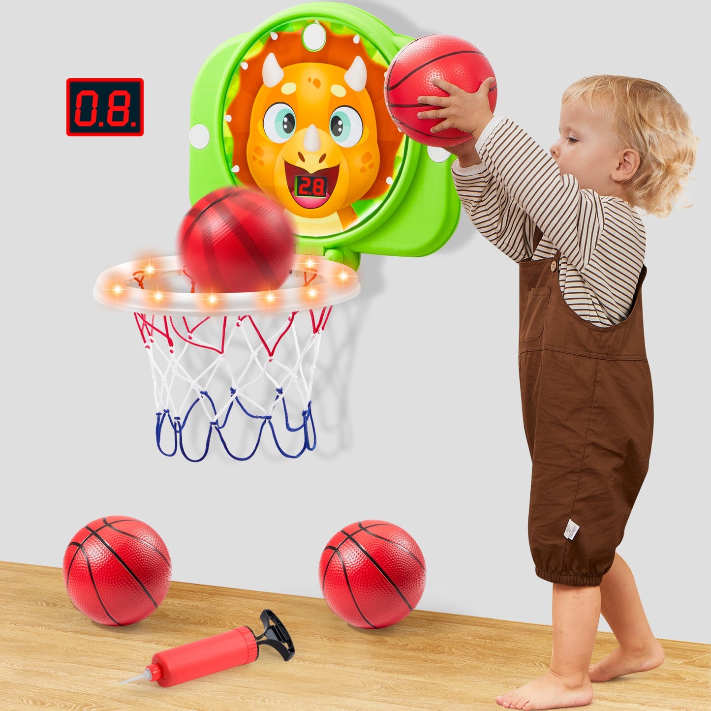 SYNCFUN Mini Basketball Hoop with LED Scoring – Adjustable Indoor Hoop, Includes 2 Balls (Ages 18 Months+)