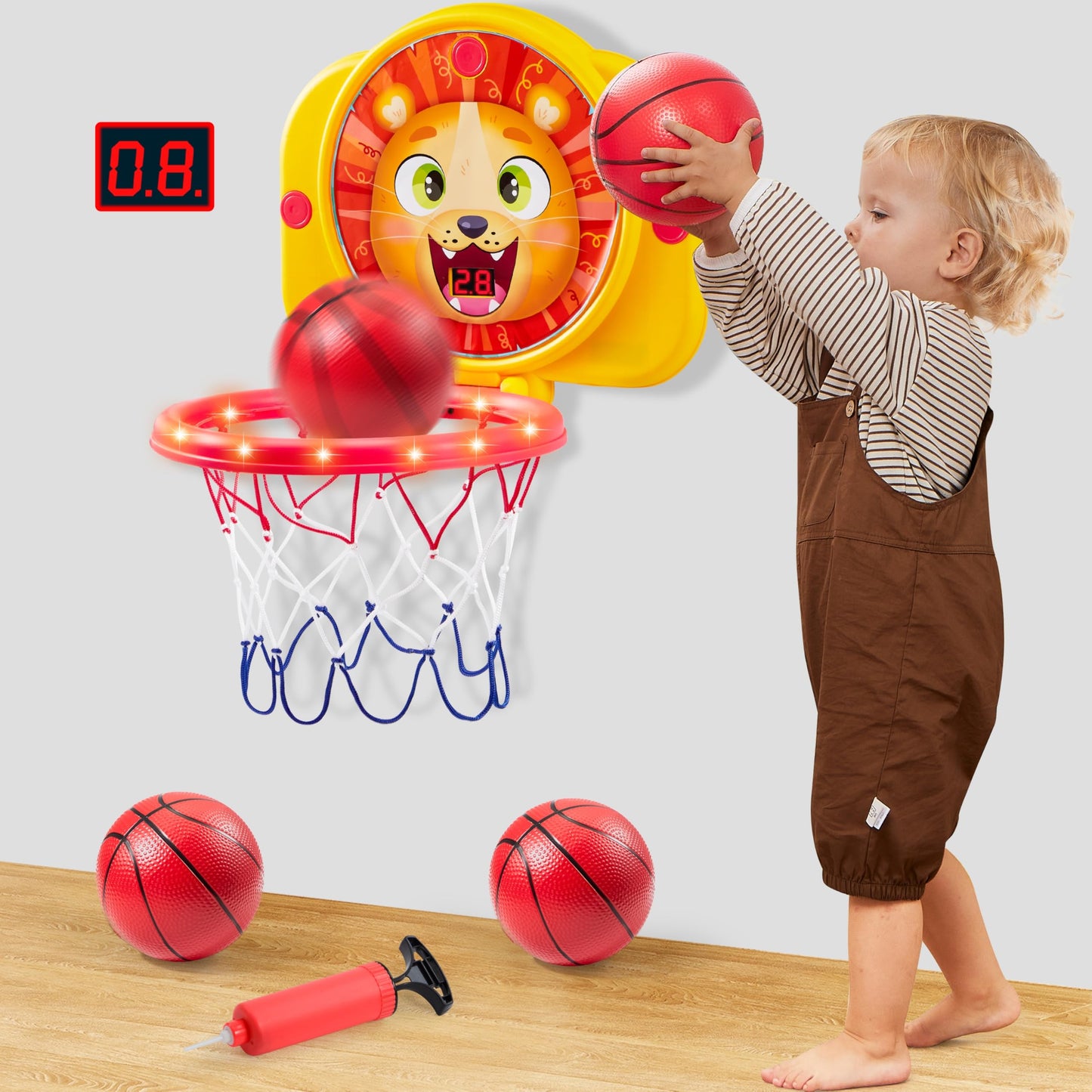 SYNCFUN Mini Basketball Hoop LED Scoring – Adjustable Indoor Hoop with 2 Balls