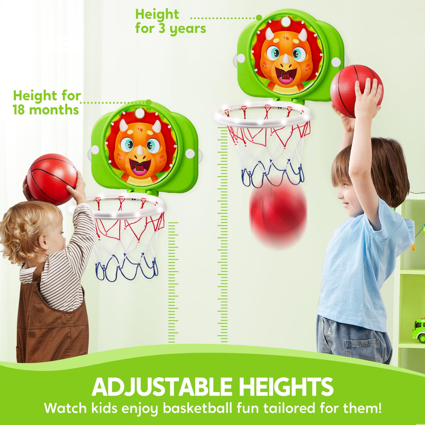 SYNCFUN Mini Basketball Hoop with LED Scoring – Adjustable Indoor Hoop, Includes 2 Balls (Ages 18 Months+)