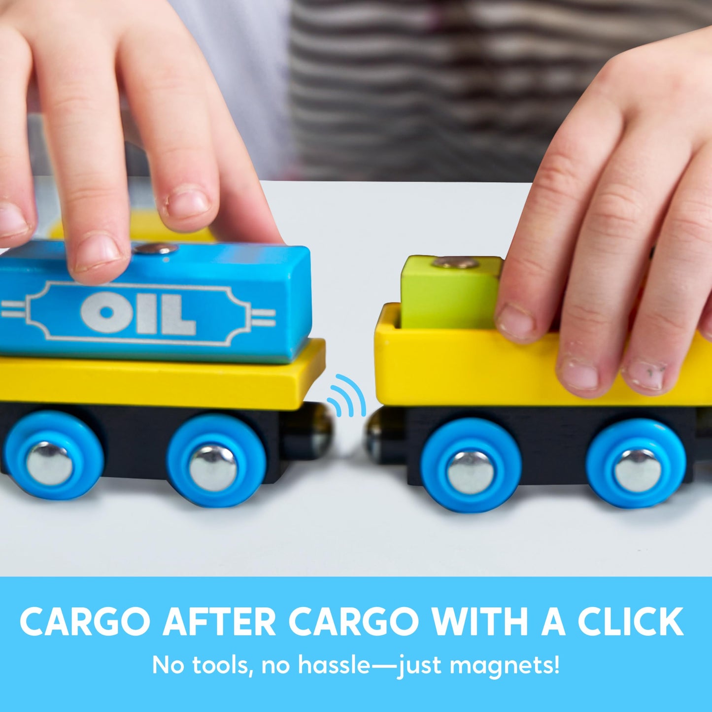 SyncFun Montessori Wooden Train Toy Set – 12 Magnetic Cars + Storage Gift Box (Ages 2-8)