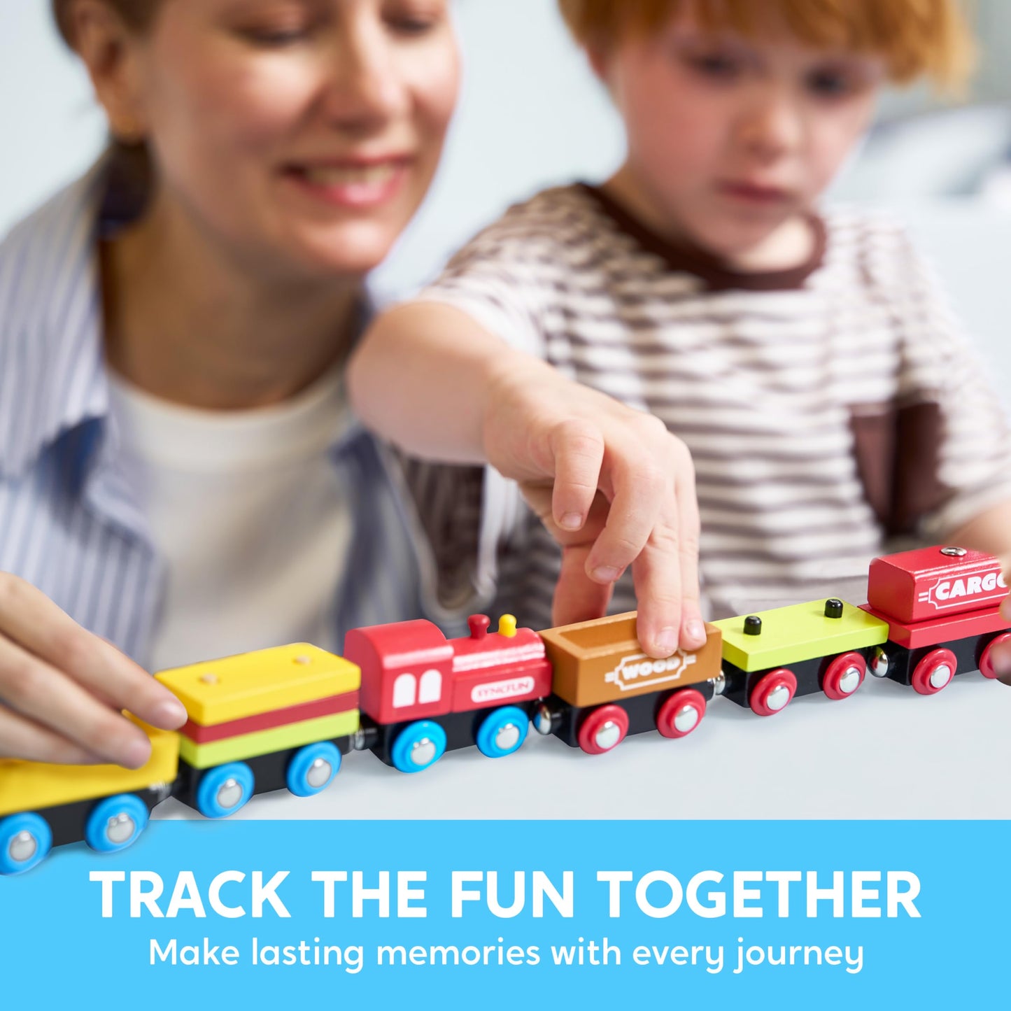 SyncFun Montessori Wooden Train Toy Set – 12 Magnetic Cars + Storage Gift Box (Ages 2-8)