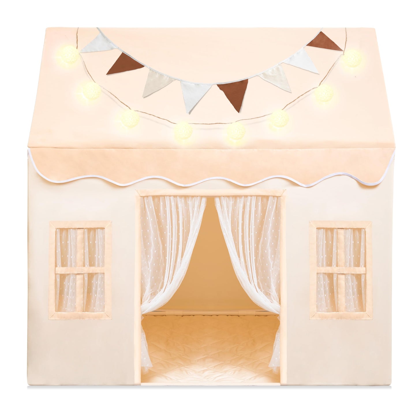 SYNCFUN Play Tent for Kids — Spacious 51x35x52 in Indoor/Outdoor Playhouse with Blanket, LED Lights & Flags