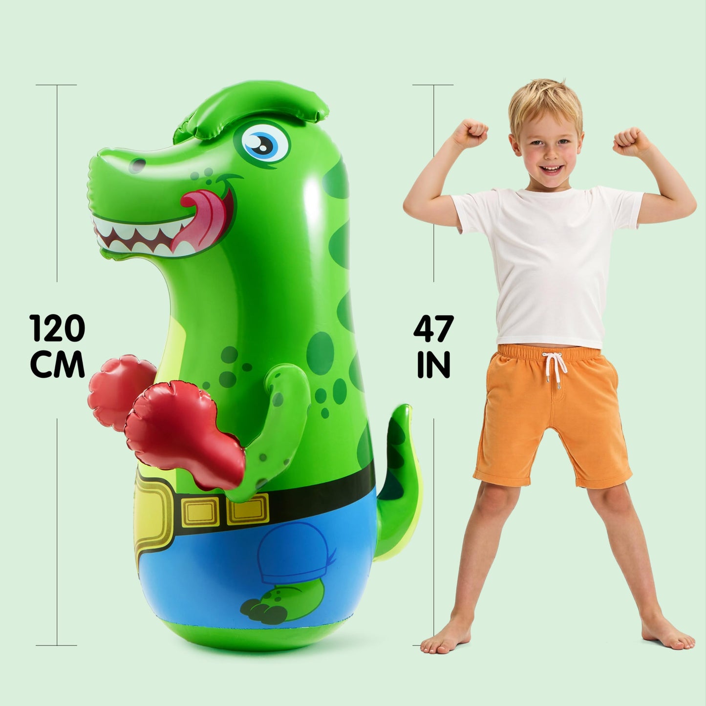 SYNCFUN 47-Inch Inflatable T-Rex Punching Bag for Kids | Bouncing-Back Dino Toy