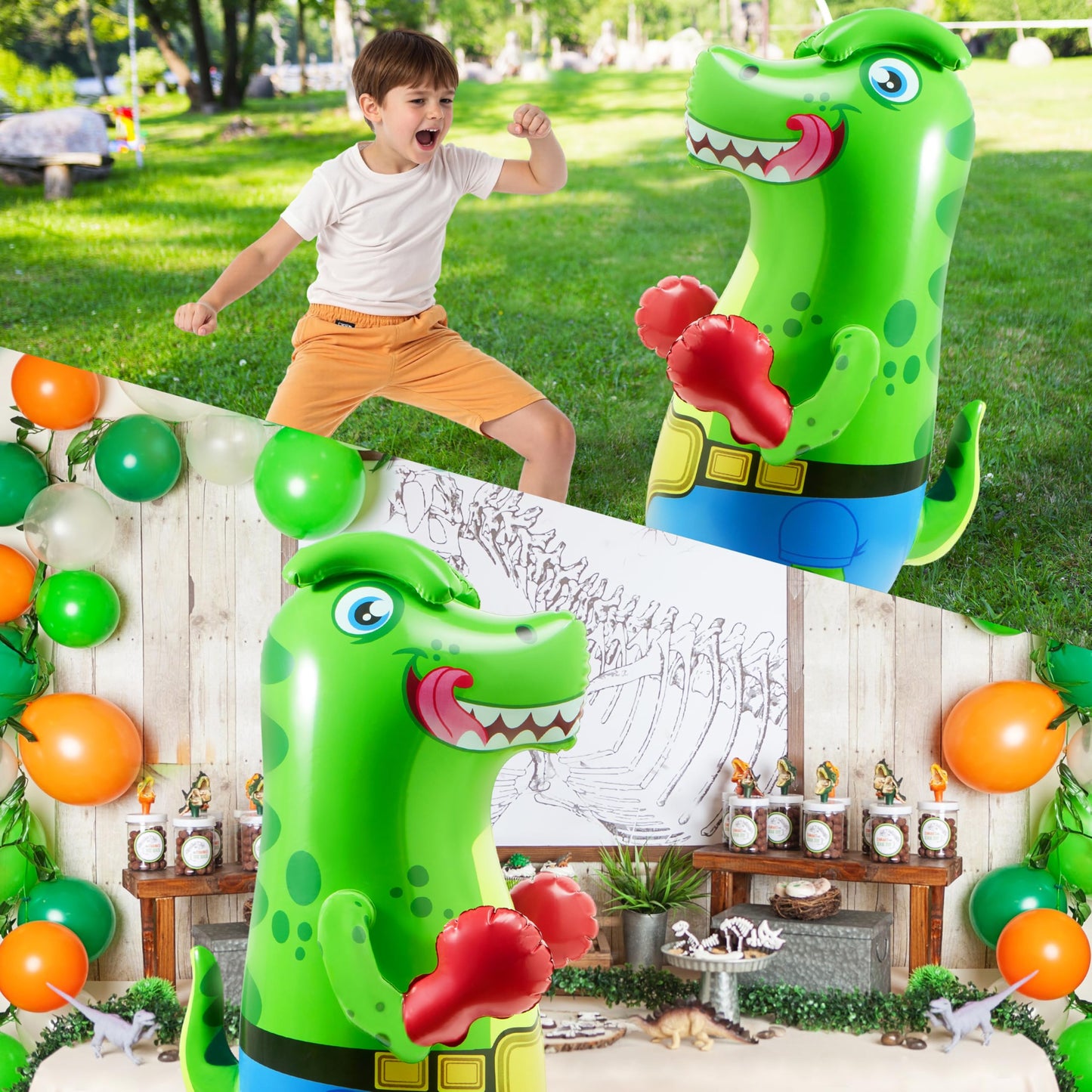 SYNCFUN 47-Inch Inflatable T-Rex Punching Bag for Kids | Bouncing-Back Dino Toy