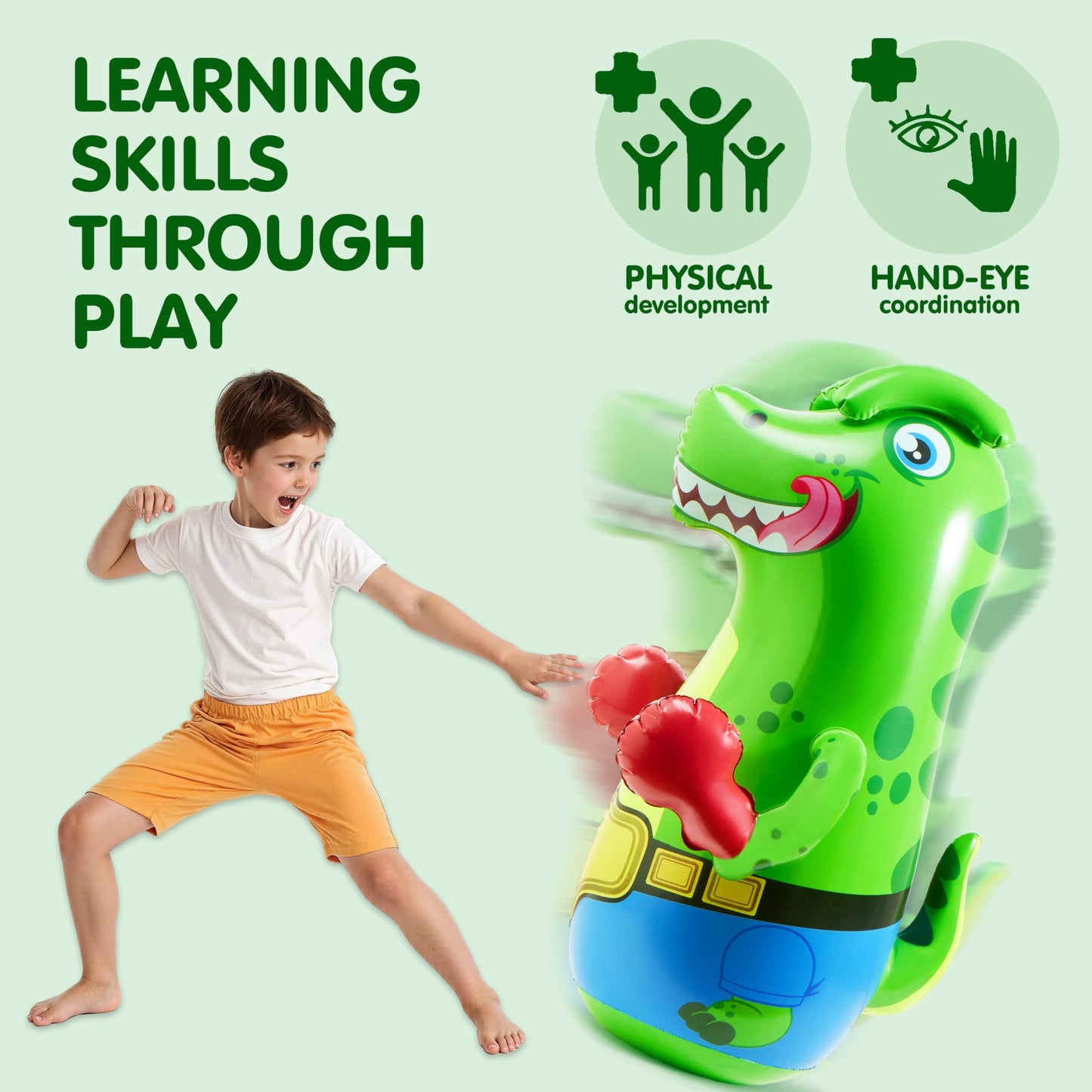 SYNCFUN 47-Inch Inflatable T-Rex Punching Bag for Kids | Bouncing-Back Dino Toy