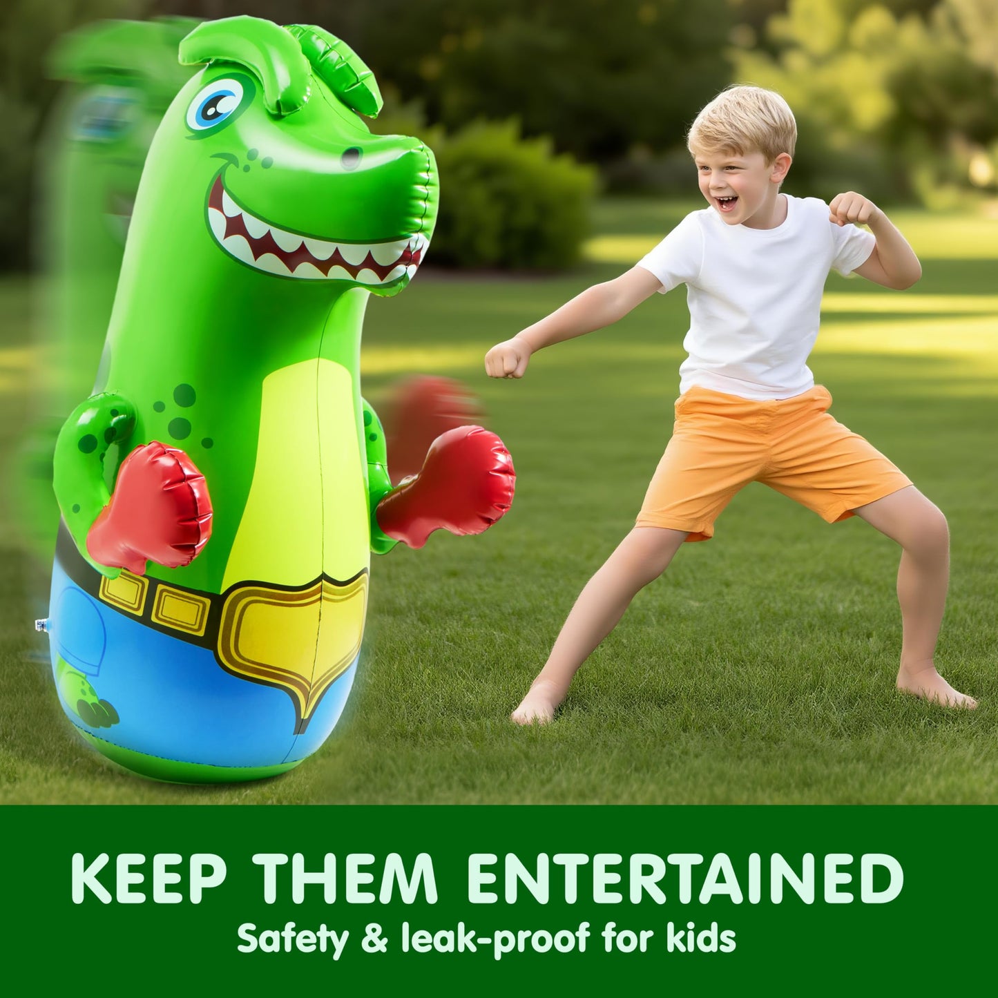 SYNCFUN 47-Inch Inflatable T-Rex Punching Bag for Kids | Bouncing-Back Dino Toy