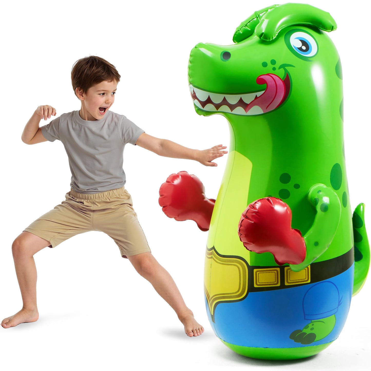 SYNCFUN 47-Inch Inflatable T-Rex Punching Bag for Kids | Bouncing-Back Dino Toy
