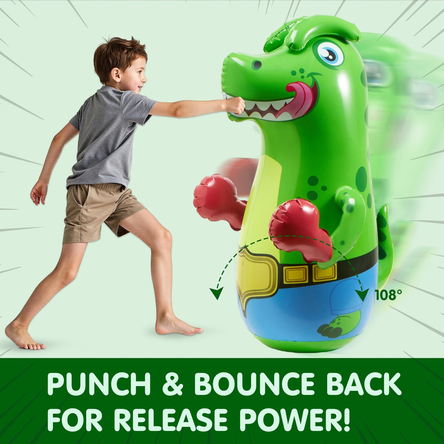 SYNCFUN 47-Inch Inflatable T-Rex Punching Bag for Kids | Bouncing-Back Dino Toy