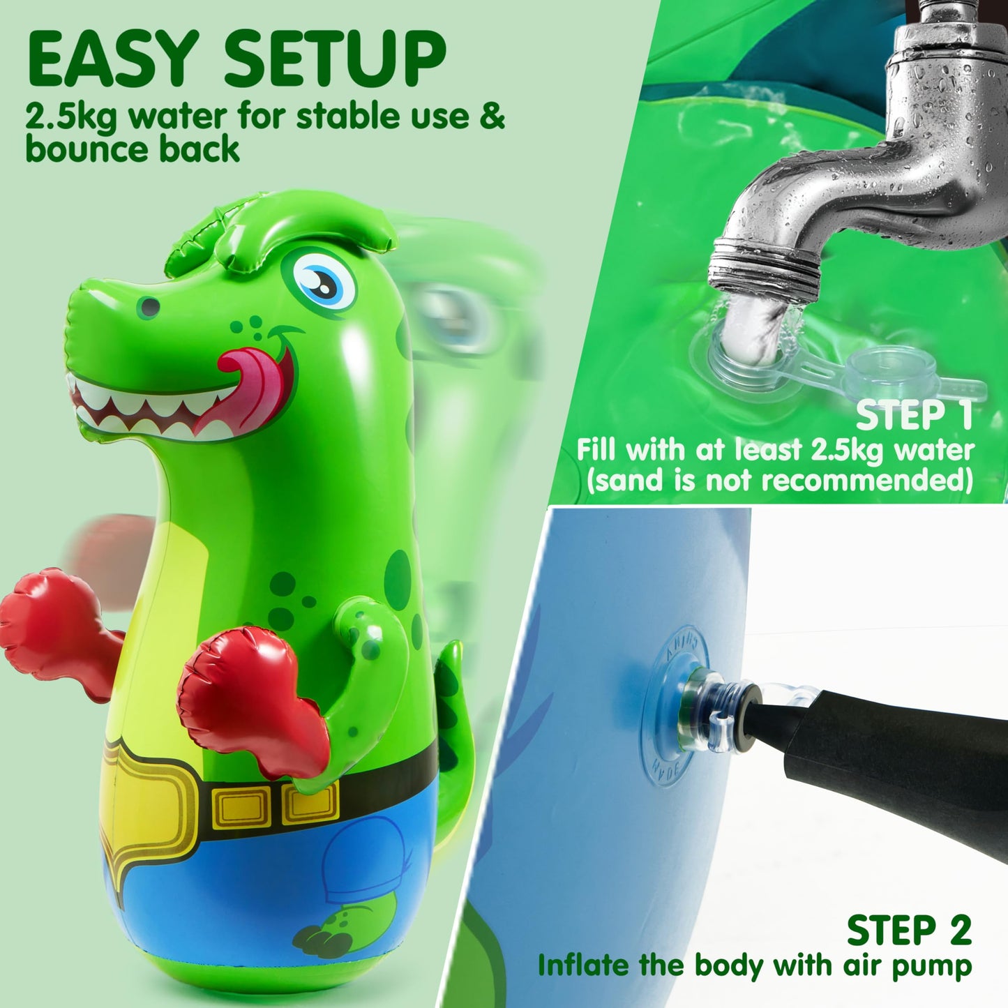 SYNCFUN 47-Inch Inflatable T-Rex Punching Bag for Kids | Bouncing-Back Dino Toy
