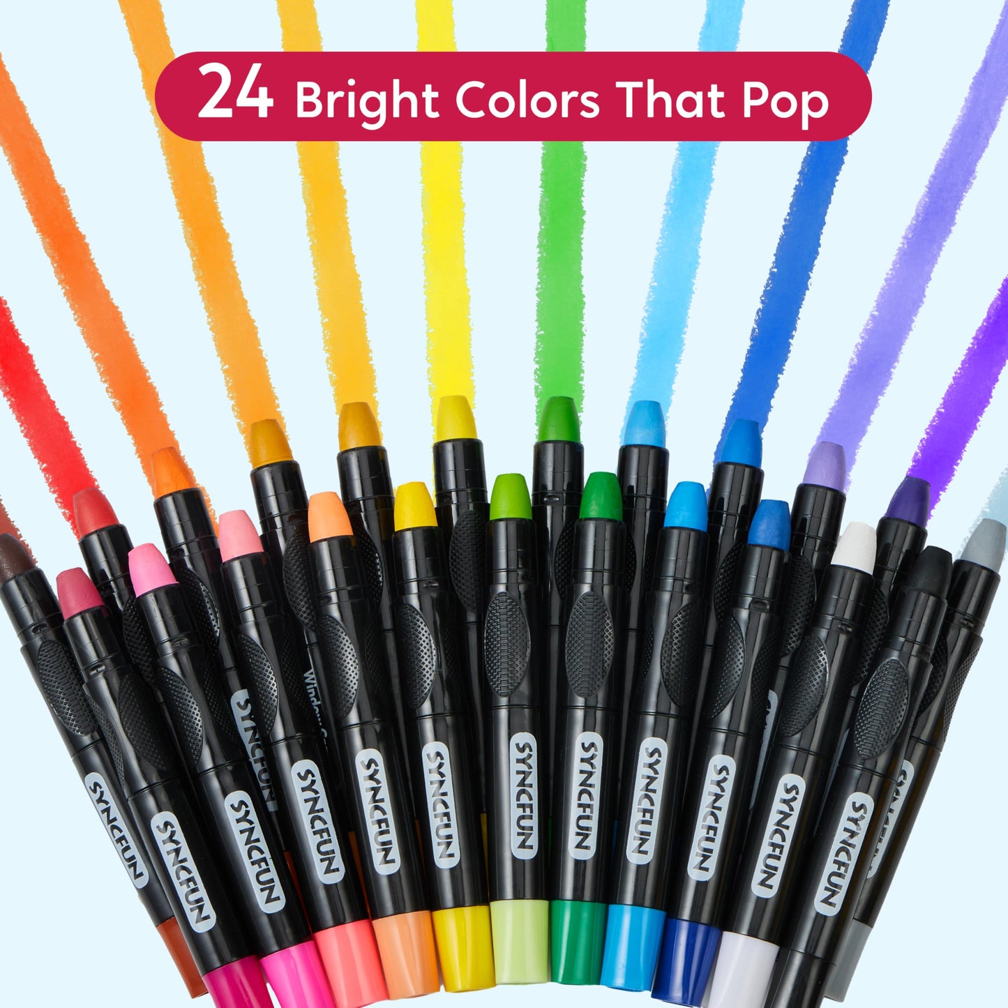 SYNCFUN 24 Pcs Twistable Silky Window Crayons – Washable, Non-Toxic, Mess-Free Art Supplies for Kids 3+