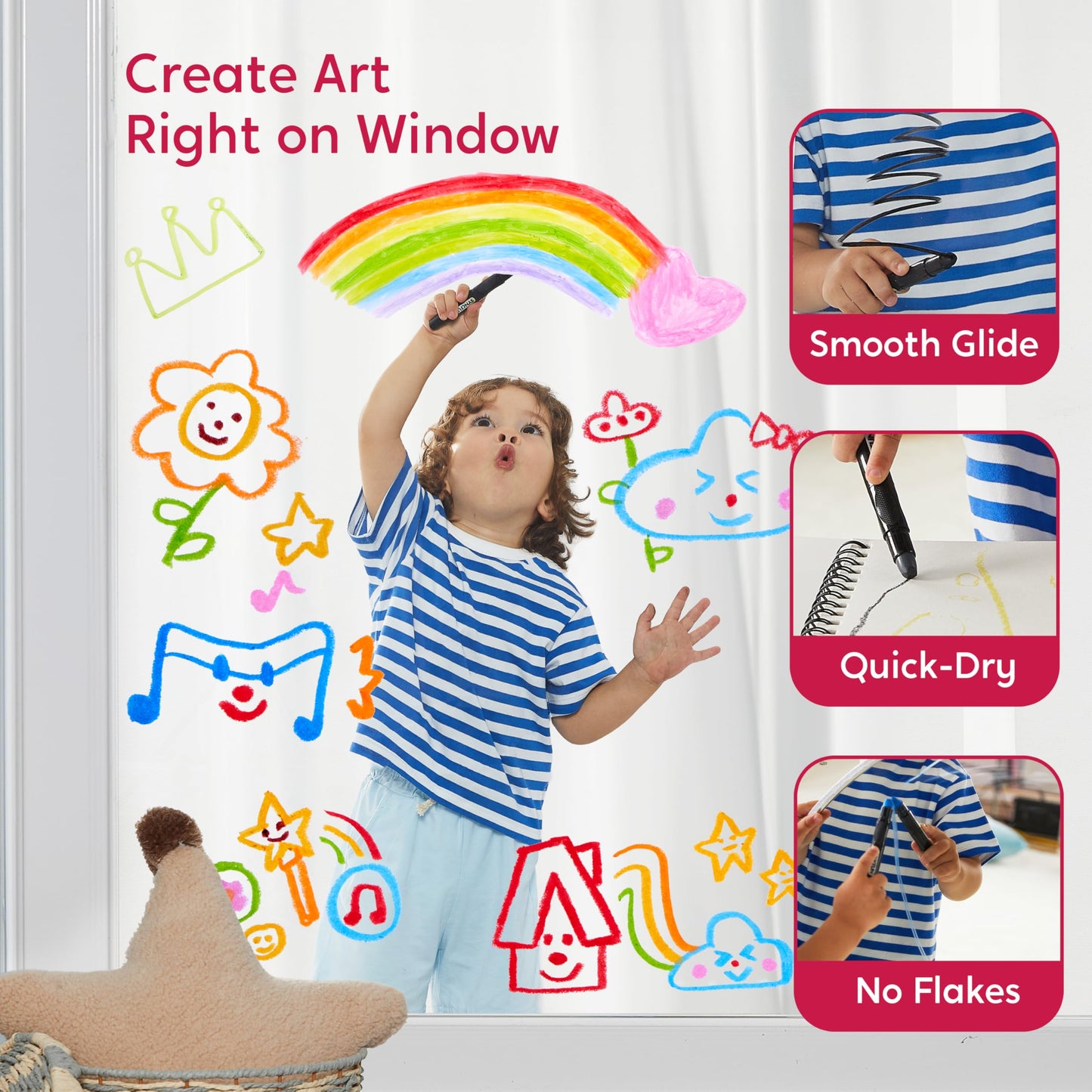 SYNCFUN 24 Pcs Twistable Silky Window Crayons – Washable, Non-Toxic, Mess-Free Art Supplies for Kids 3+