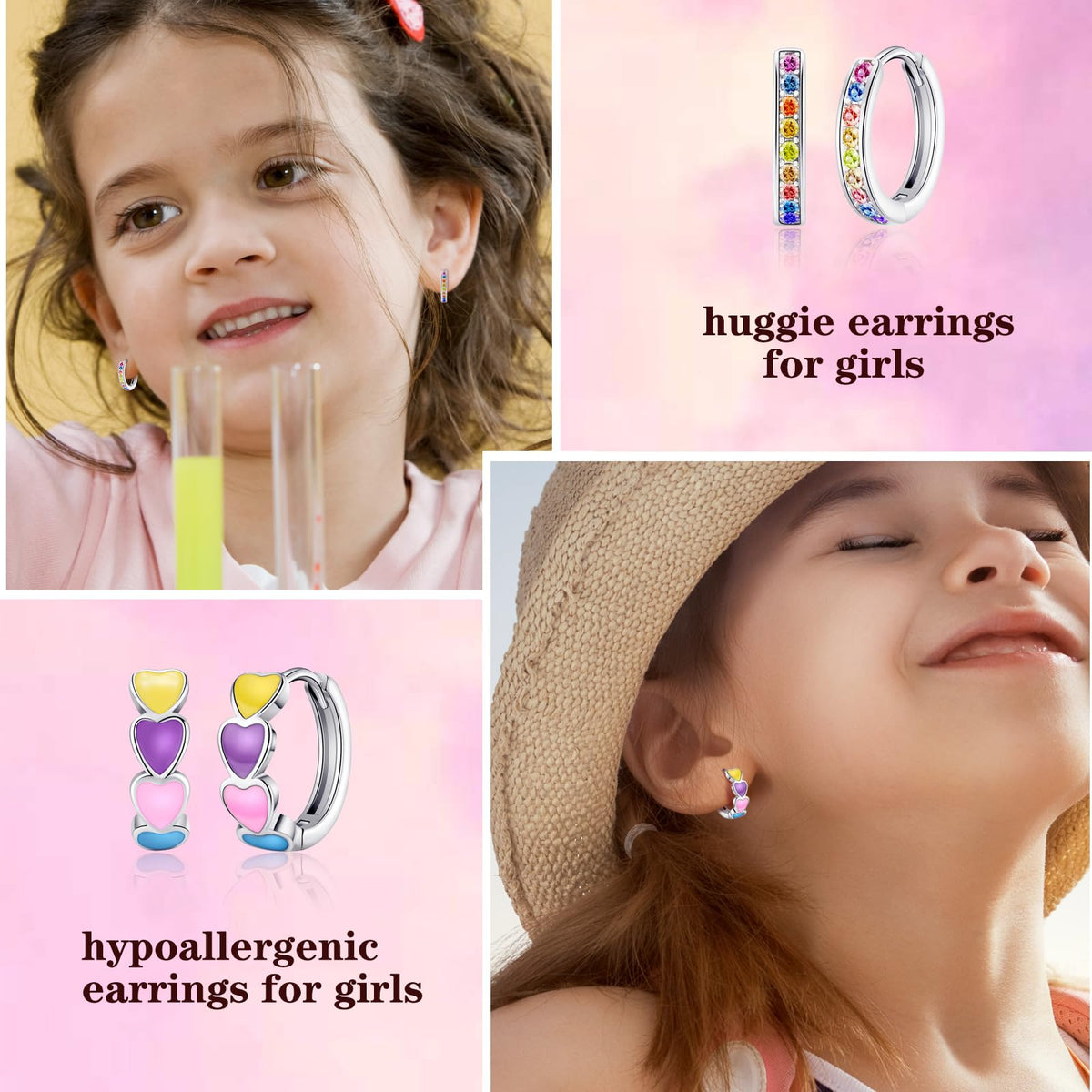 SYNLIN 15 Pairs Stud Earrings Set — Cartoon Designs, Mini Hoops, Stainless Steel Posts & Screwback Closures