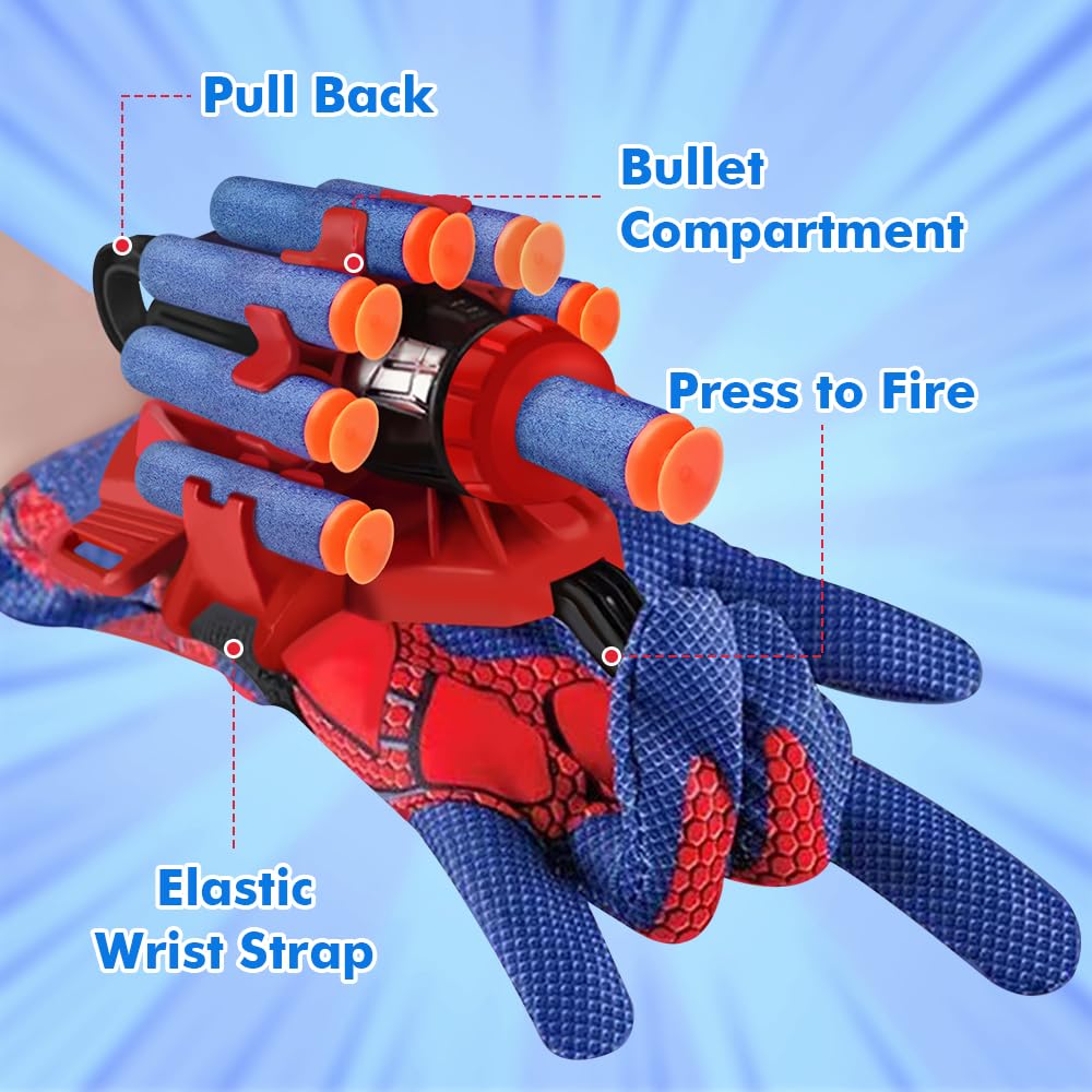 Syryia Spider Web Shooters with Gloves – Wrist Launcher Toy Set for Kids