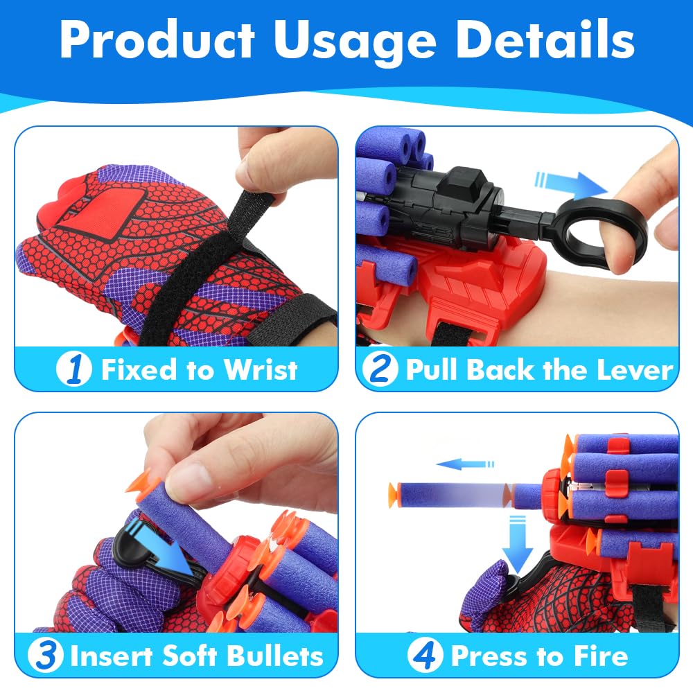 Syryia Spider Web Shooters with Gloves – Wrist Launcher Toy Set for Kids