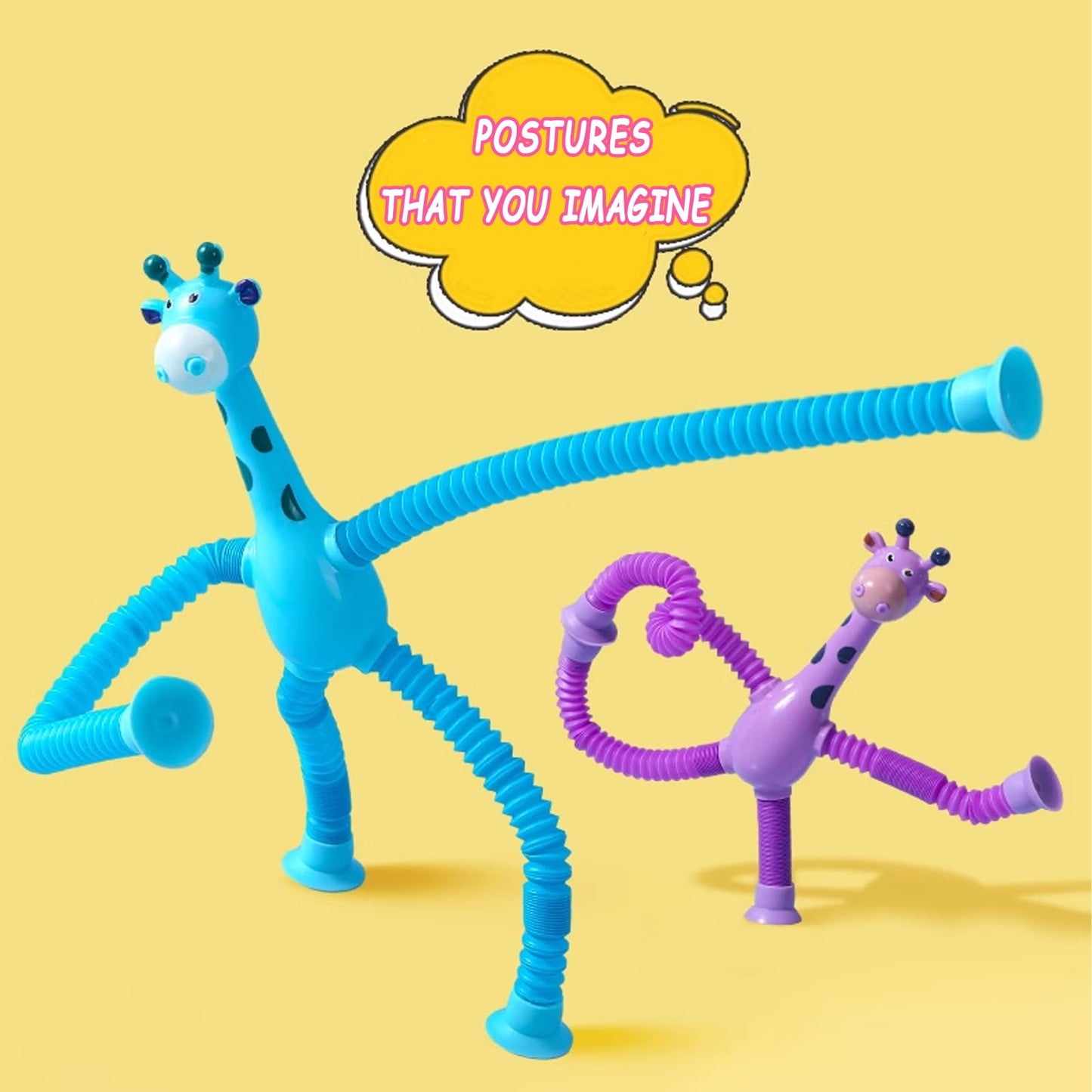 SYSAMA Telescopic Suction Cup Giraffe Toy - 4-Pack Fidget Sensory Toys for Kids 3-8