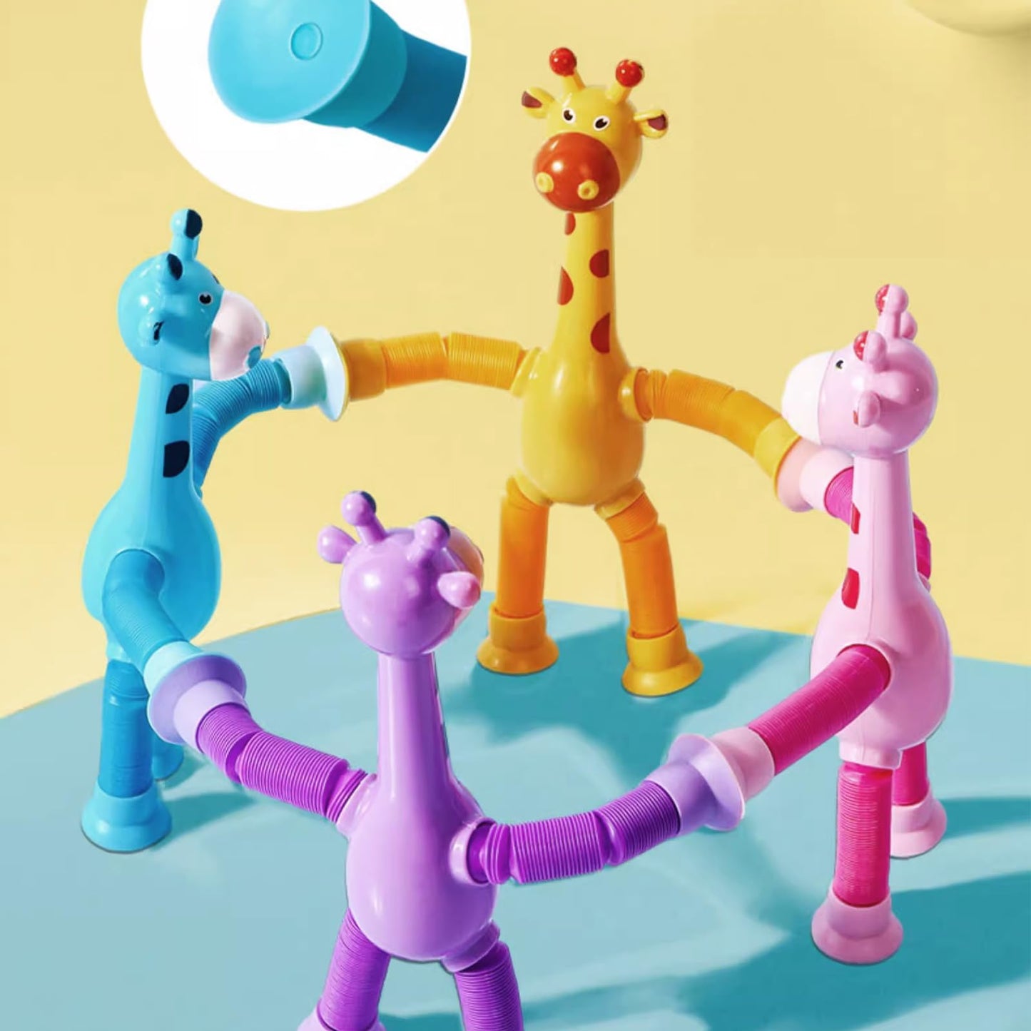 SYSAMA Telescopic Suction Cup Giraffe Toy - 4-Pack Fidget Sensory Toys for Kids 3-8