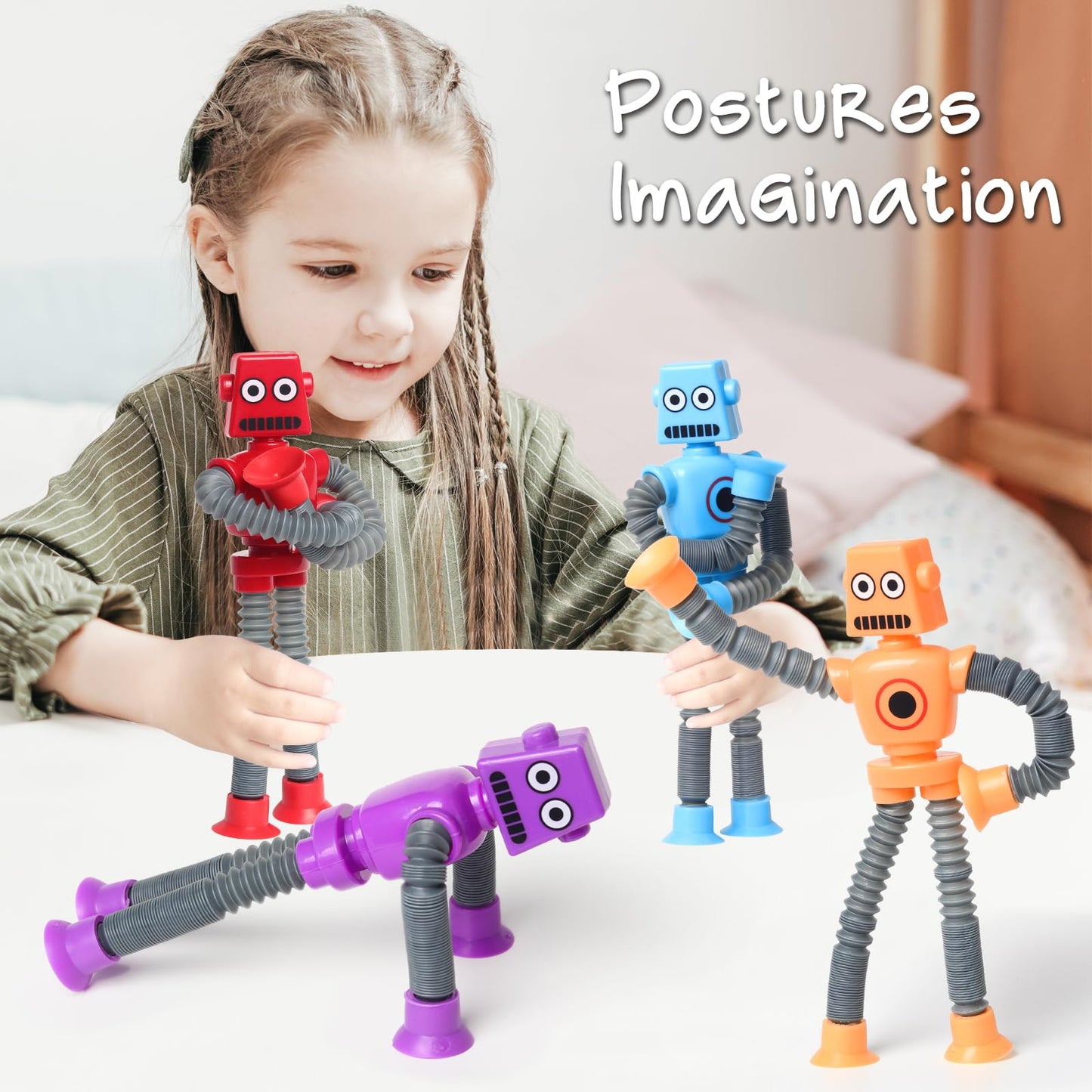 SYSAMA 4 Pcs Telescopic Suction Cup Robot Toy – Fidget & Sensory Toys for Kids (Ages 3–8) Easter Gift
