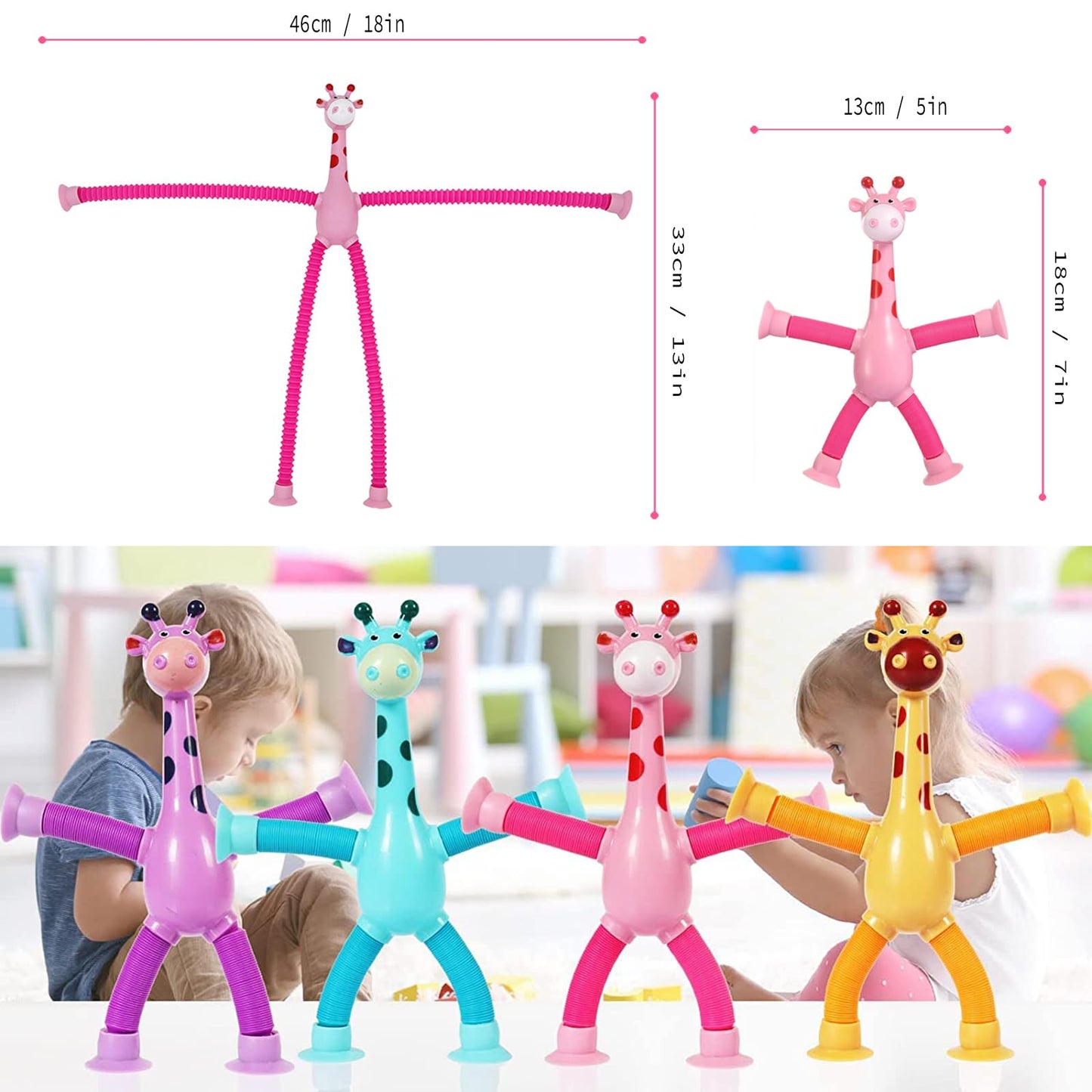SYSAMA Telescopic Suction Cup Giraffe Toy - 4-Pack Fidget Sensory Toys for Kids 3-8