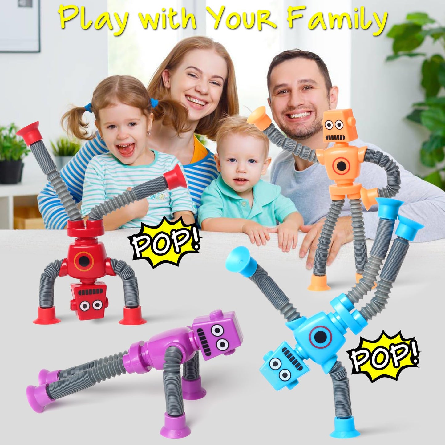 SYSAMA 4 Pcs Telescopic Suction Cup Robot Toy – Fidget & Sensory Toys for Kids (Ages 3–8) Easter Gift