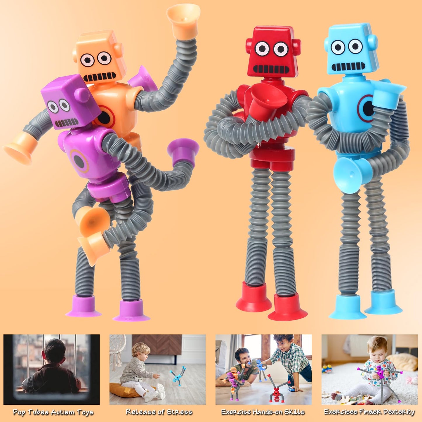 SYSAMA 4 Pcs Telescopic Suction Cup Robot Toy – Fidget & Sensory Toys for Kids (Ages 3–8) Easter Gift