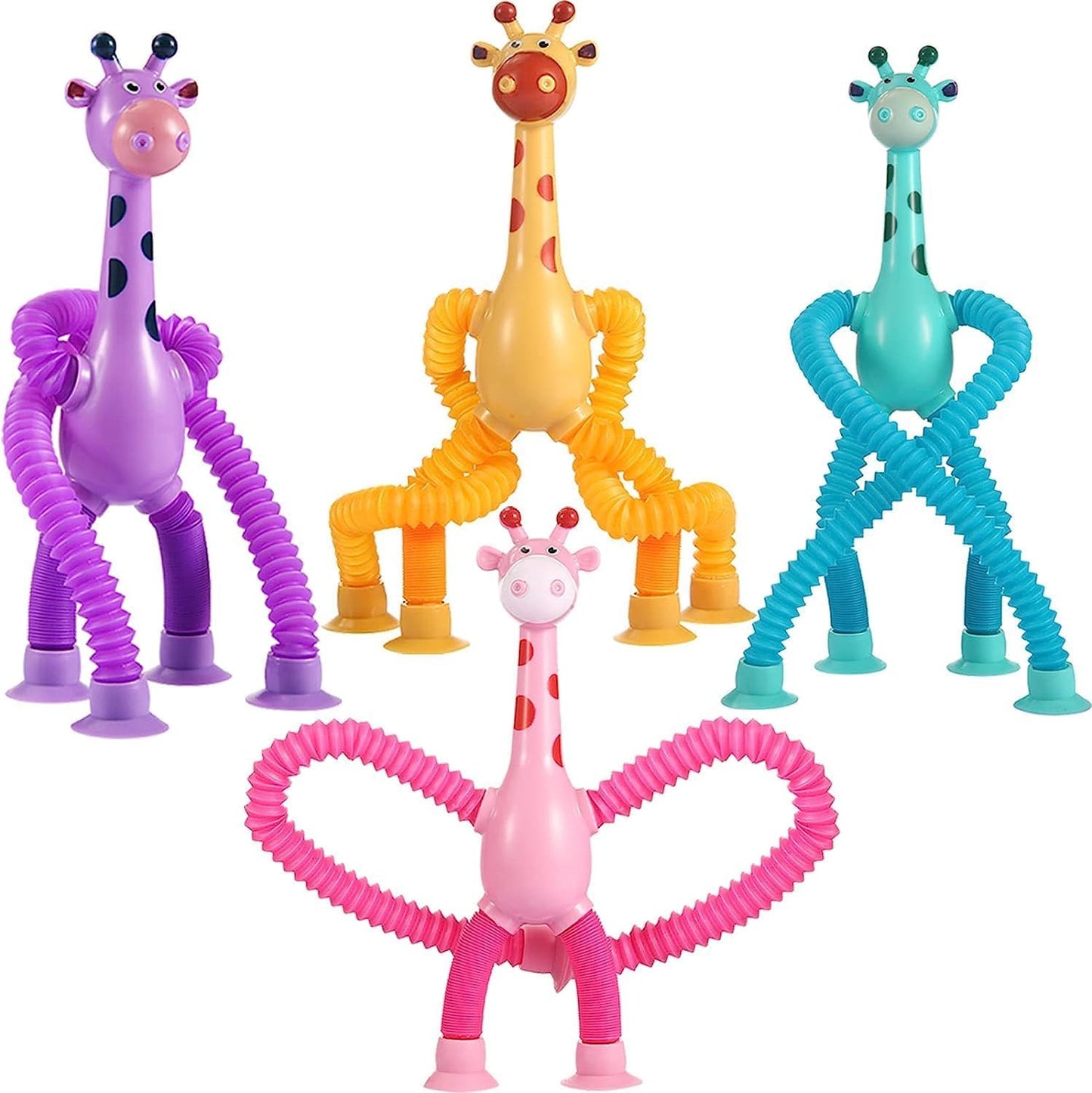 SYSAMA Telescopic Suction Cup Giraffe Toy - 4-Pack Fidget Sensory Toys for Kids 3-8
