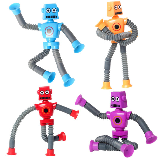SYSAMA 4 Pcs Telescopic Suction Cup Robot Toy – Fidget & Sensory Toys for Kids (Ages 3–8) Easter Gift