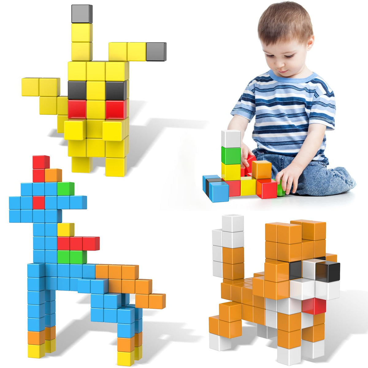 SYSKENI Magnetic Blocks - 56-Piece STEM Montessori Toys for Ages 3-8