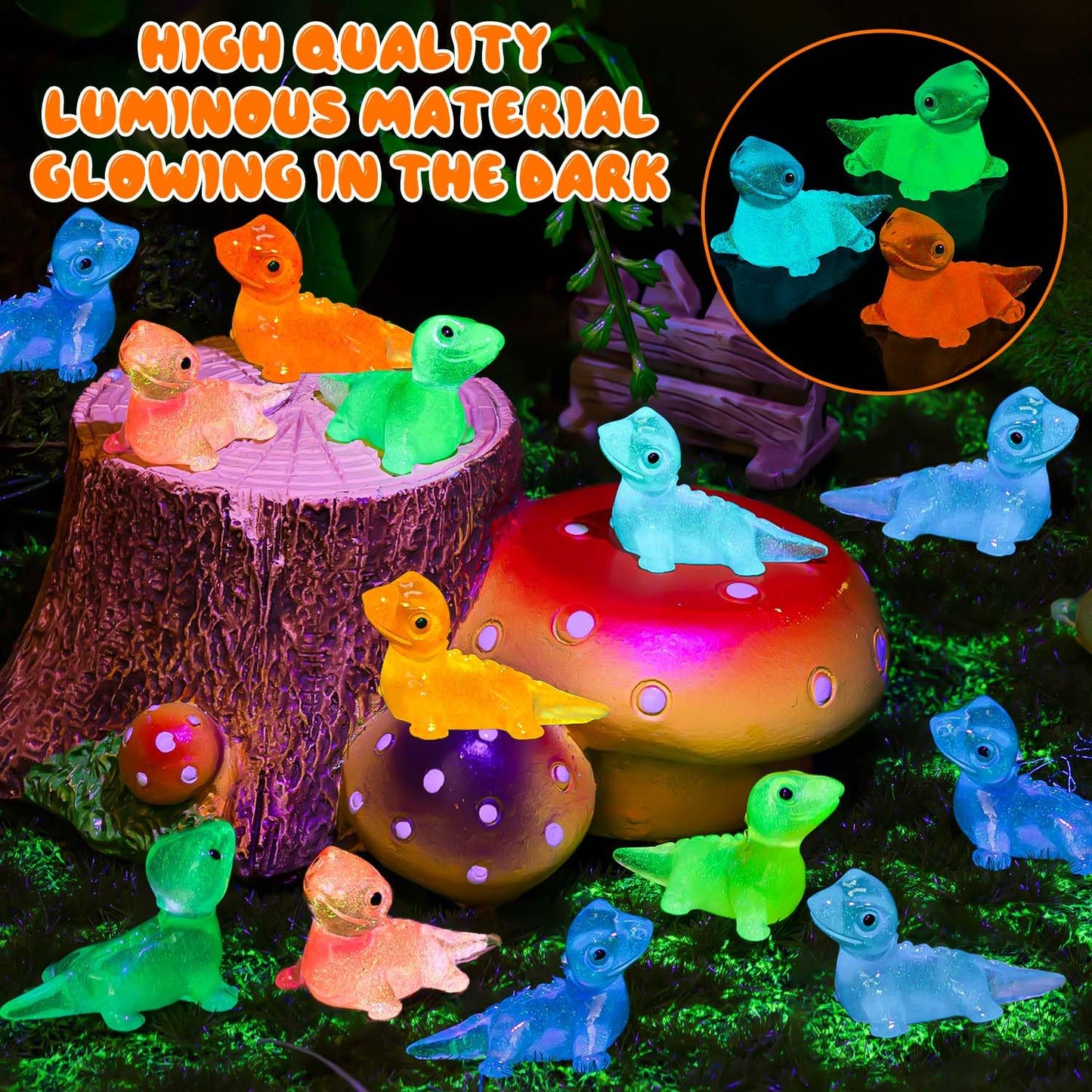 SYWHXY 72PCS Luminous Mini Resin Lizards – Glow in the Dark Tiny Lizards for DIY Moss Gardens & Dollhouses