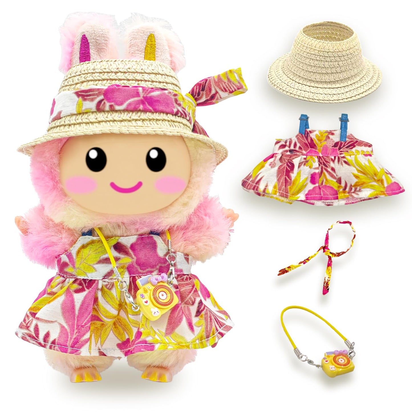 SZC&MFZ Cute 17cm Doll Clothes Set 4Pcs Pink - Dress, Hat, Camera & Accessories