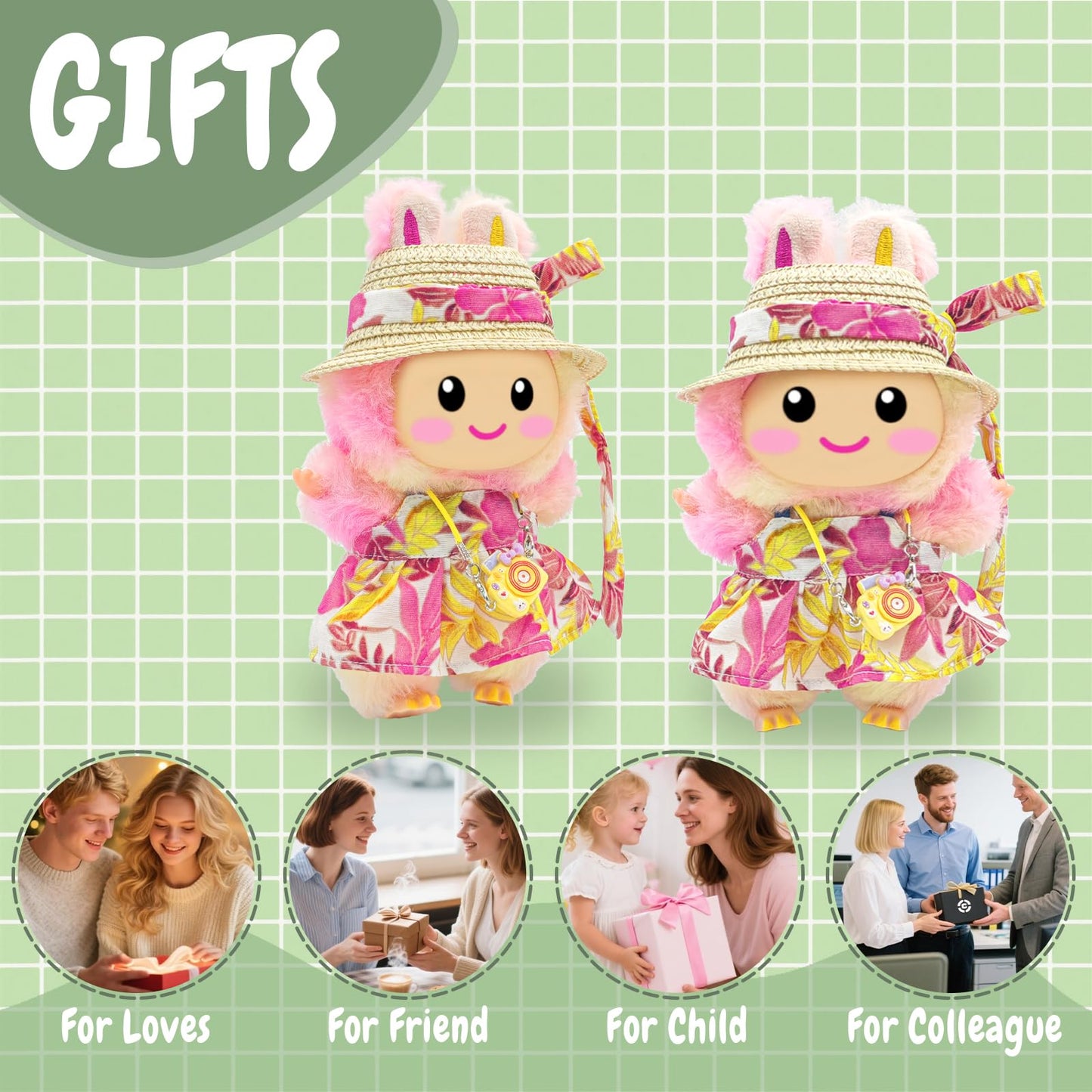 SZC&MFZ Cute 17cm Doll Clothes Set 4Pcs Pink - Dress, Hat, Camera & Accessories