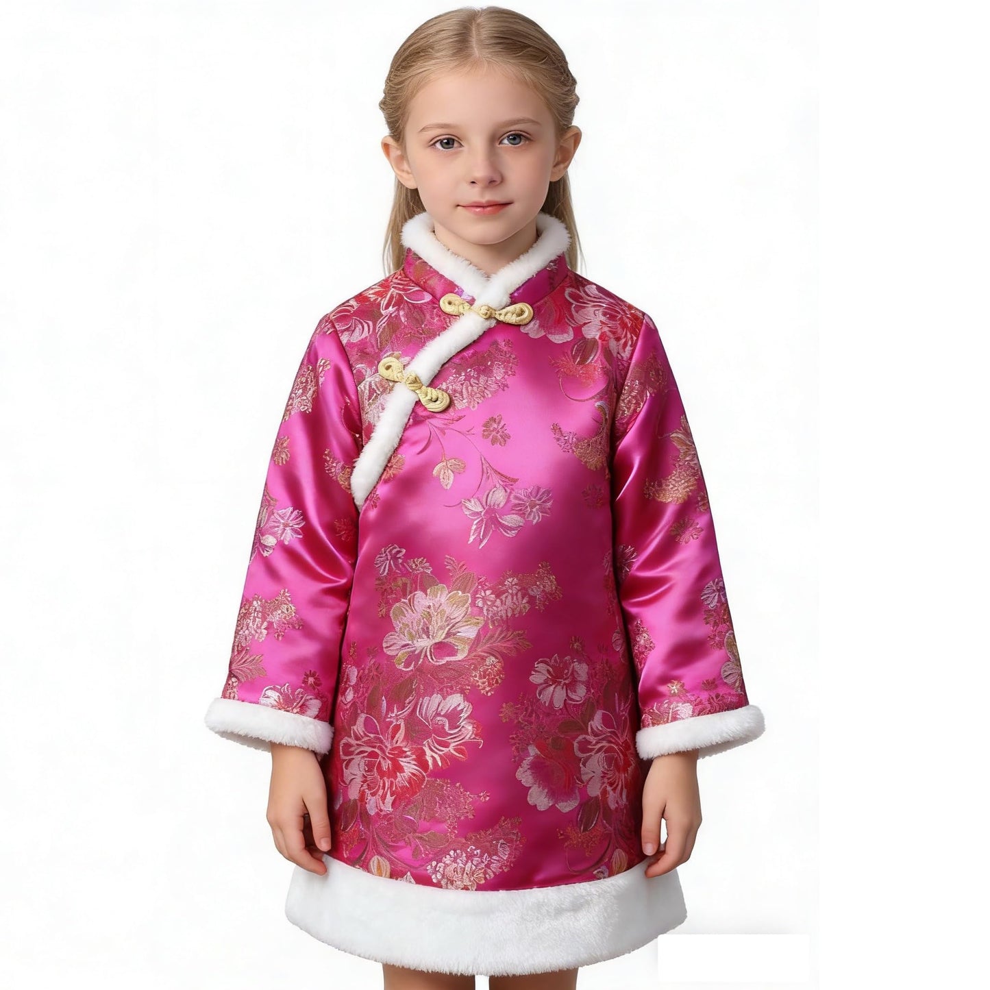 SZCQ Baby Girls Qipao Dress Rose – Quilted Tang Cheongsam, Size 4