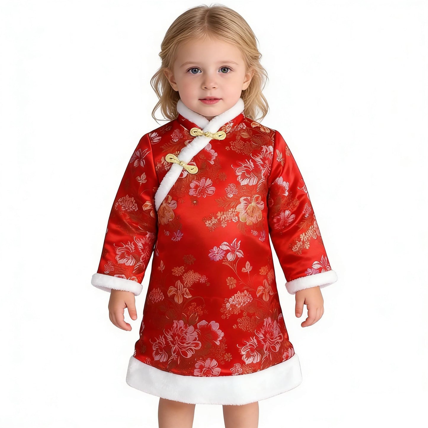 SZCQ Baby Girls Qipao Dress Red Traditional Cheongsam with Quilted Coat (Size 8)