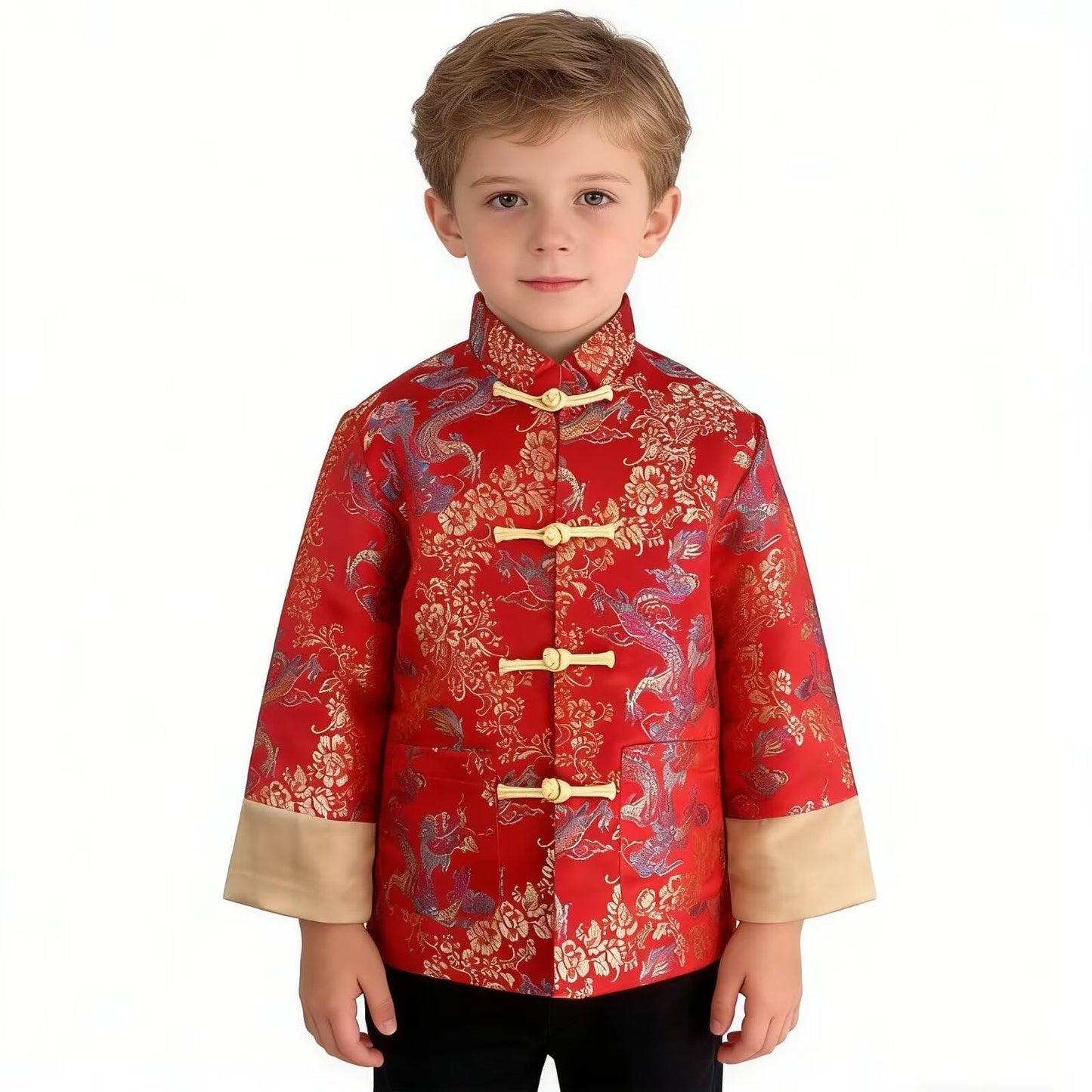 SZCQ Boys Lunar New Year Chinese Jacket – Dragon Pattern Tang Suit for Kids M