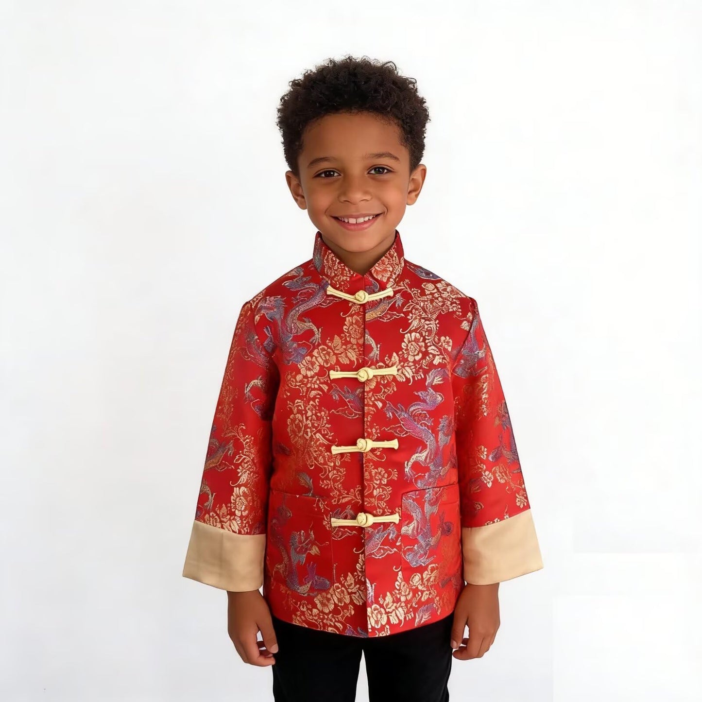 SZCQ Boys Lunar New Year Chinese Jacket – Dragon Pattern Tang Suit for Kids M