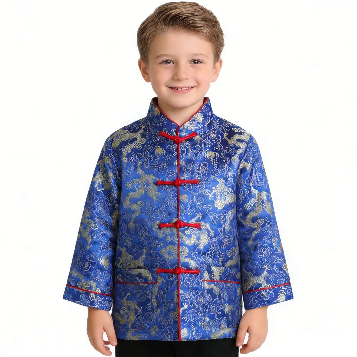 SZCQ Little Boys Dragon Tang Coat - Blue Long Sleeve Chinese Costume Jacket