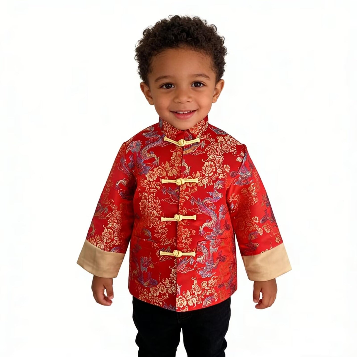 SZCQ Boys Lunar New Year Chinese Jacket – Dragon Pattern Tang Suit for Kids M