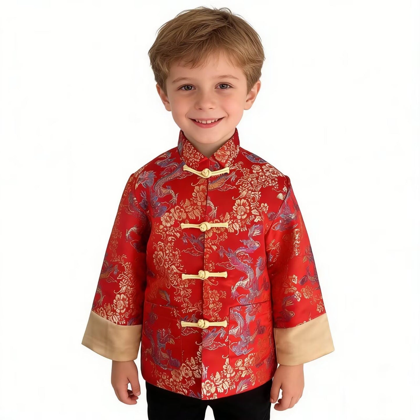 SZCQ Boys Lunar New Year Chinese Jacket – Dragon Pattern Tang Suit for Kids M