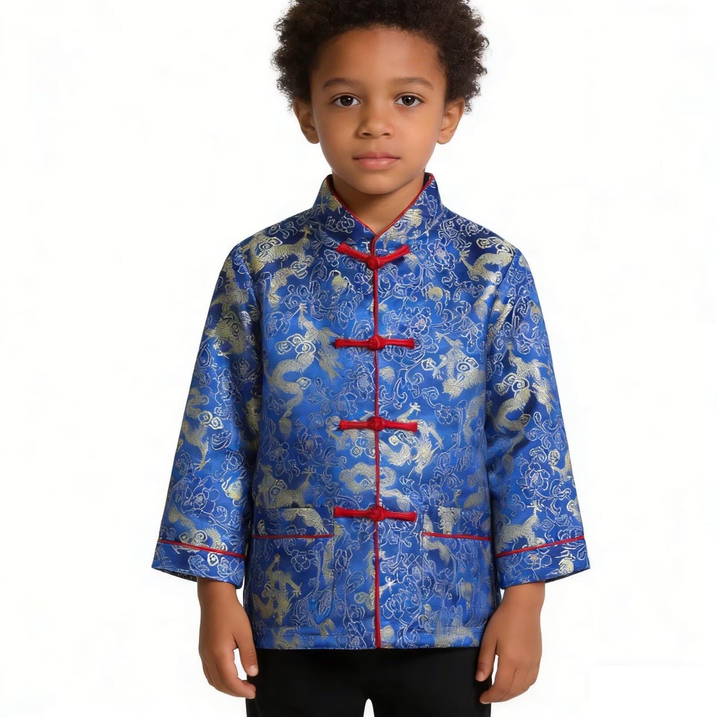 SZCQ Little Boys Dragon Tang Coat - Traditional Chinese Kids Jacket (Blue, Size 14)