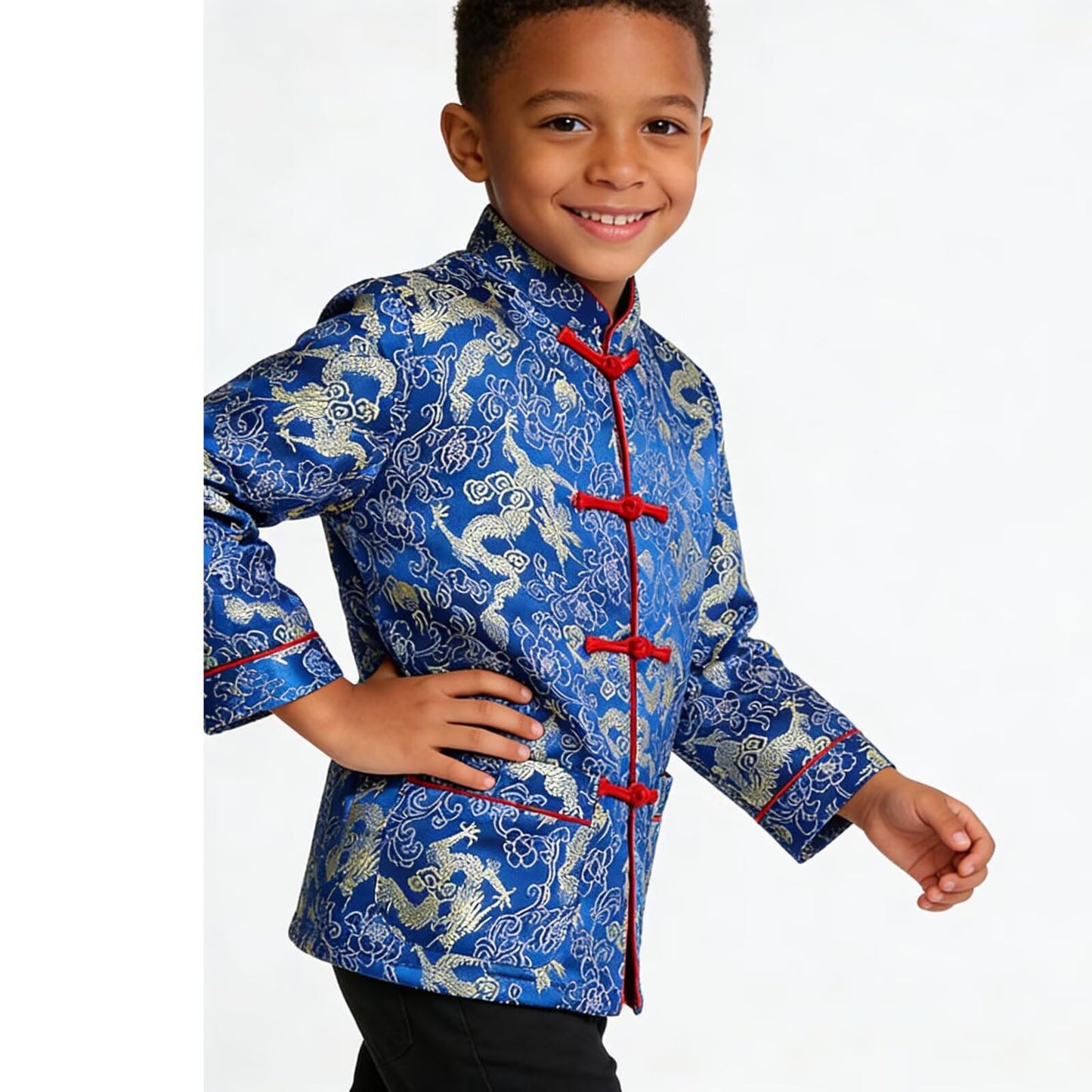 SZCQ Little Boys Dragon Tang Coat - Traditional Chinese Kids Jacket (Blue, Size 14)