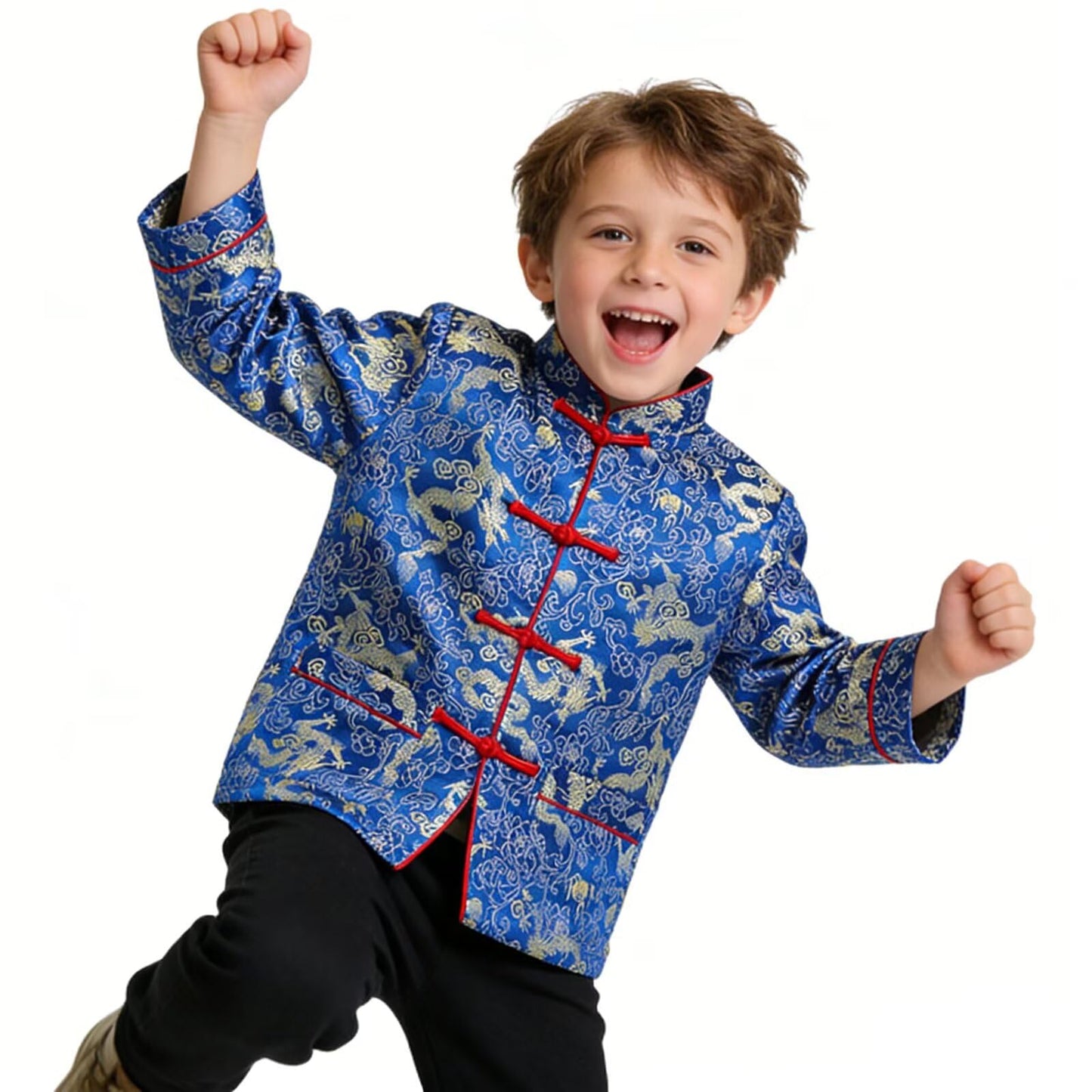 SZCQ Little Boys Dragon Tang Coat - Traditional Chinese Kids Jacket (Blue, Size 14)