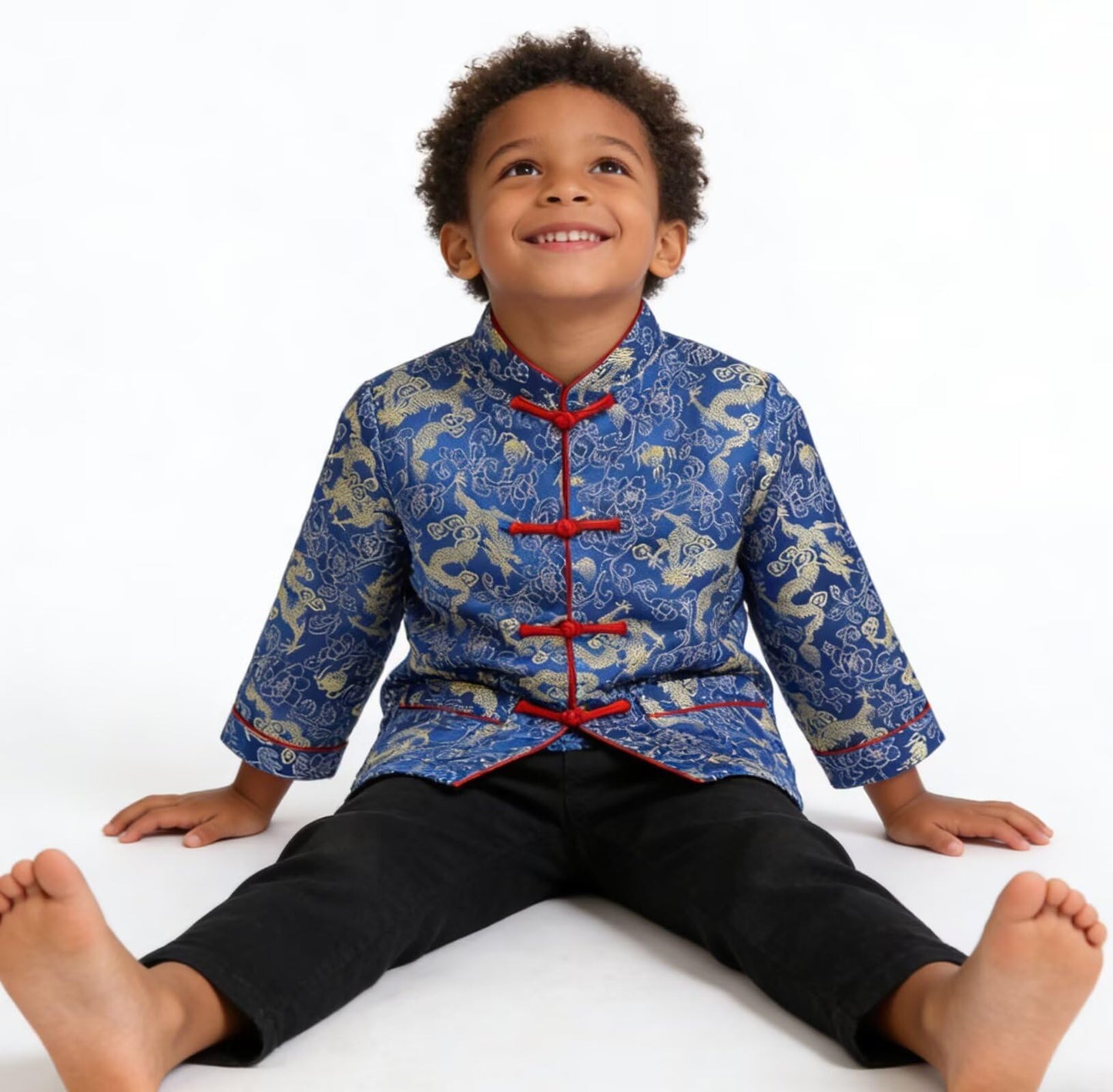 SZCQ Little Boys Dragon Tang Coat - Traditional Chinese Kids Jacket (Blue, Size 14)