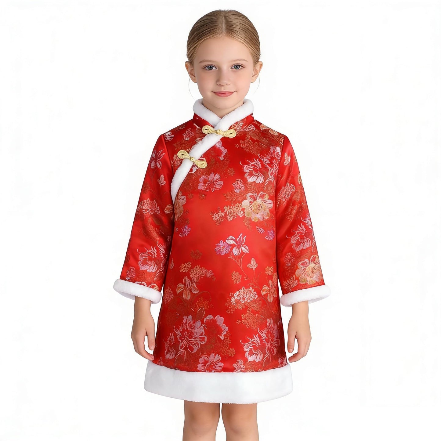 SZCQ Baby Girls Qipao Dress Red Traditional Cheongsam with Quilted Coat (Size 8)