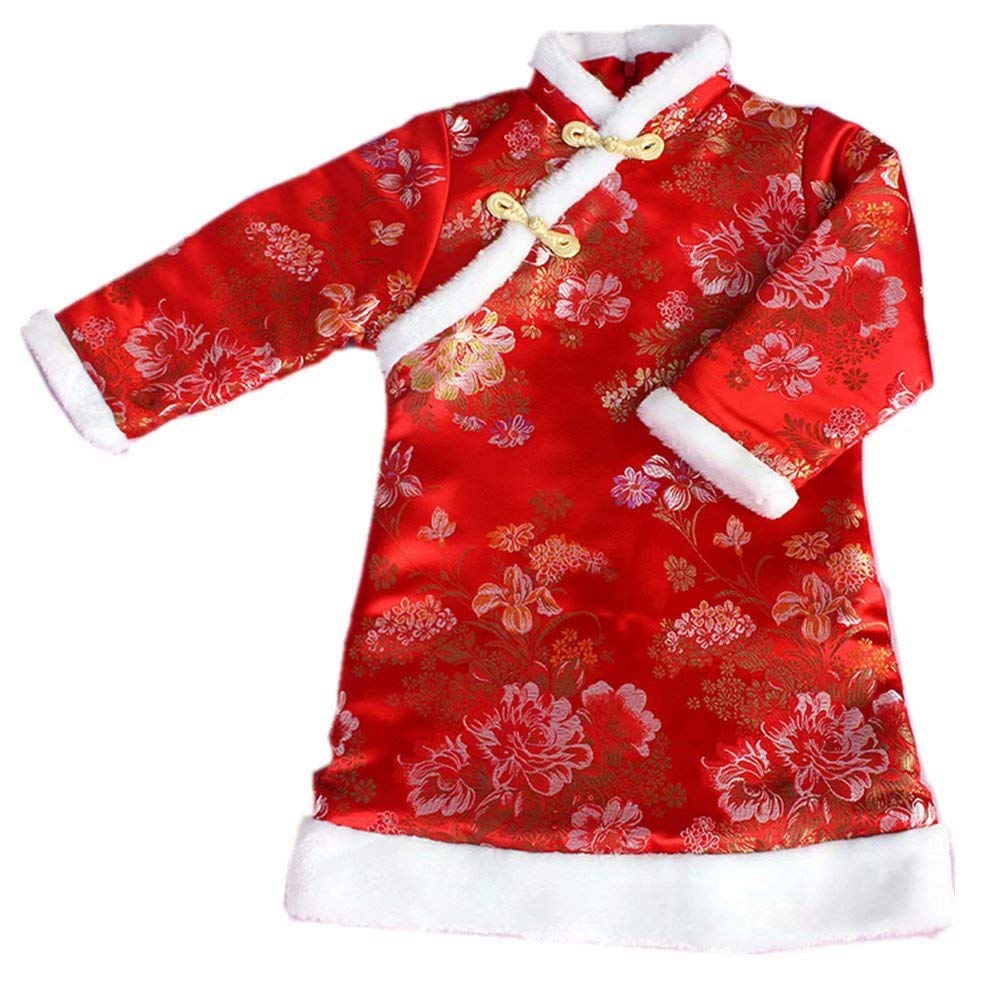 SZCQ Baby Girls Qipao Dress Red Traditional Cheongsam with Quilted Coat (Size 8)