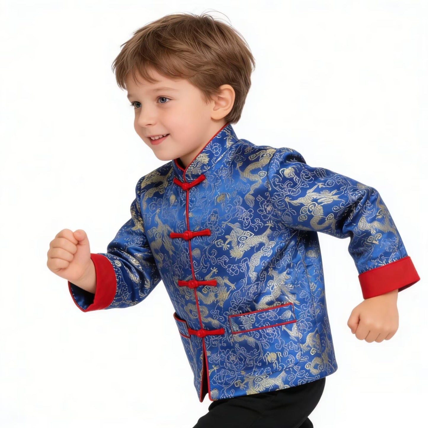 SZCQ Little Boys Dragon Tang Coat - Traditional Chinese Kids Jacket (Blue, Size 14)